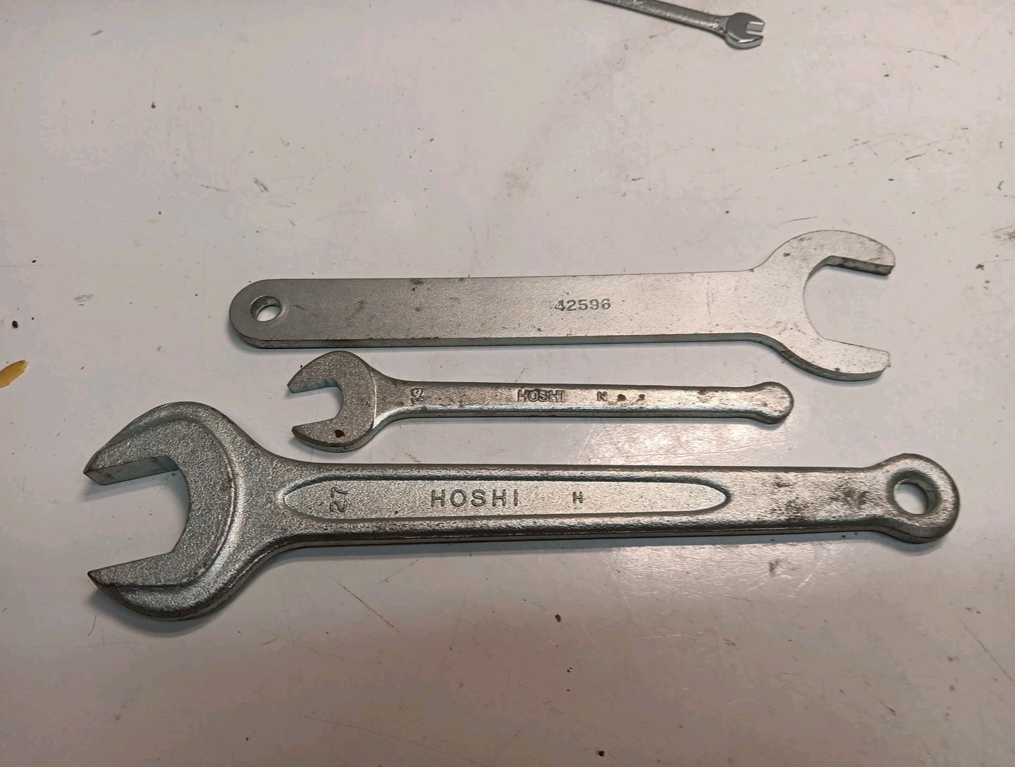 2 Vintage HOSHI Japan open End Wrenchs 27mm ,13mm One Unmarked Flat, Lot Of 3