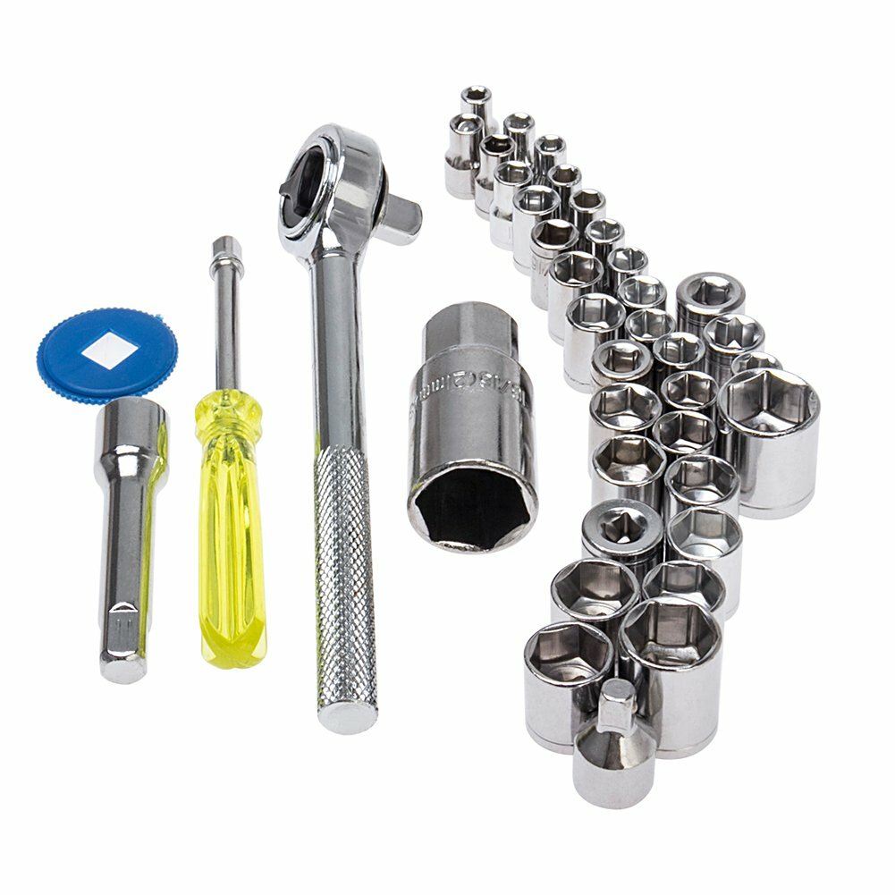 40Pcs Socket Tool 1/4» & 3/8″ Drive Ratchet Wrench Set W/Case For SAE & Metric