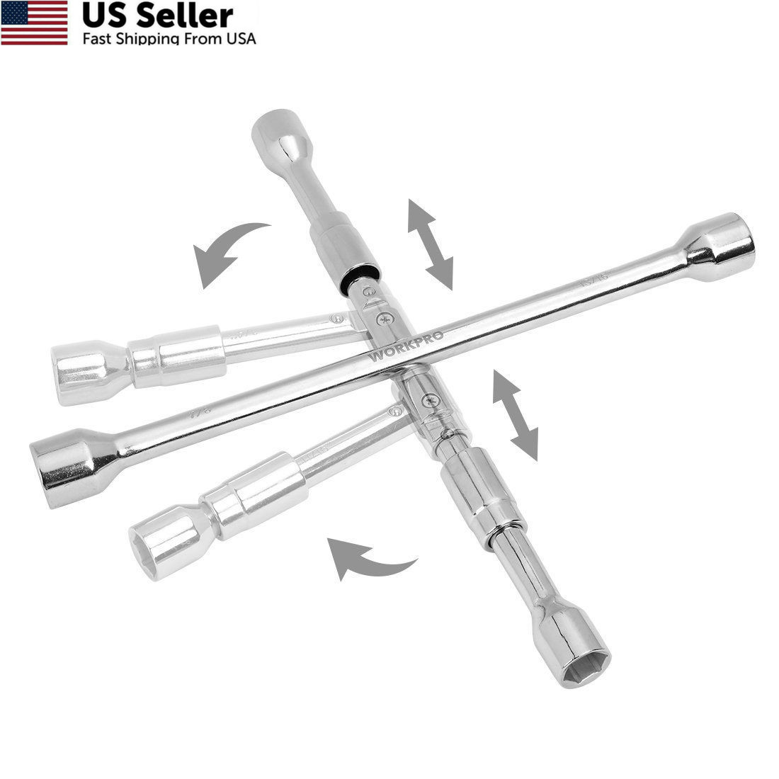 WorkPro 14-Inch Universal Folding Lug Wrench, Silver