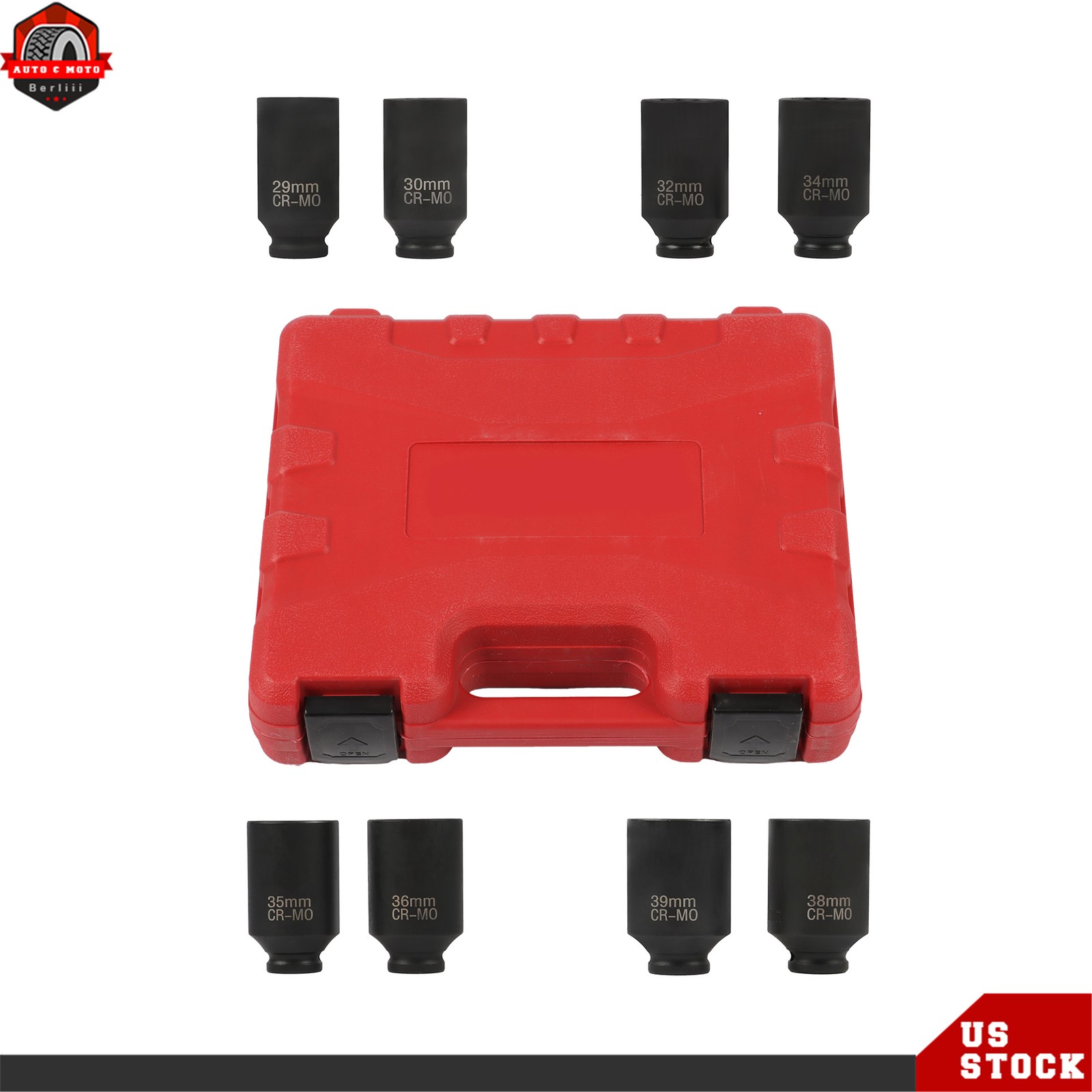 12 Point 1/2-Inch Drive Deep Spindle Axle Nut Impact Socket Set 29mm-39mm