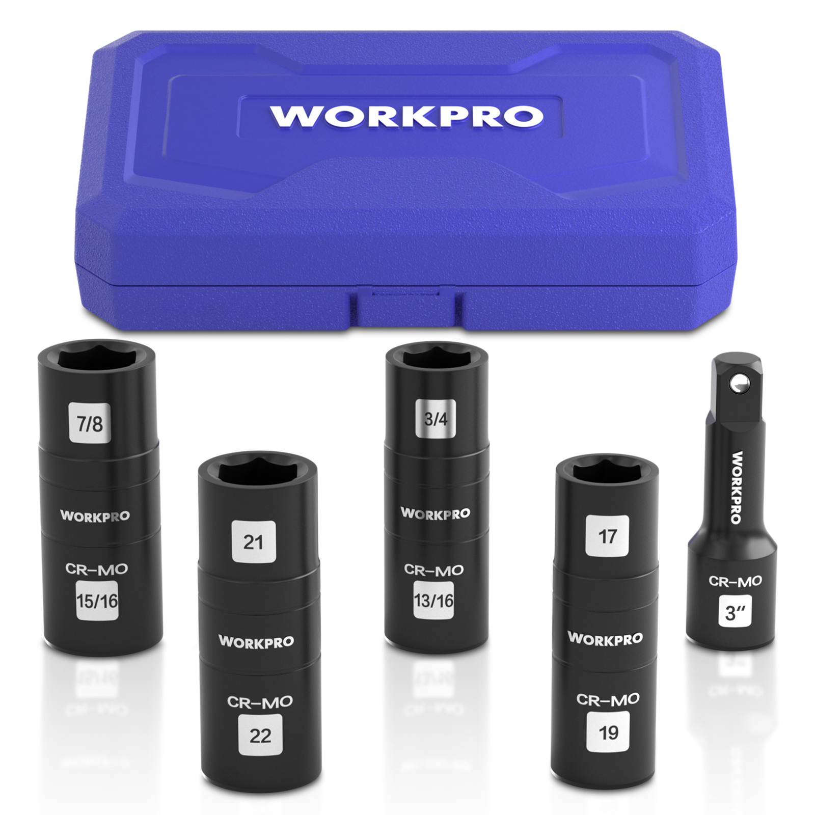 WORKPRO 5PCS Impact Socket Set 1/2″ Drive, Lug Nut Socket Set Cr-Mo Steel