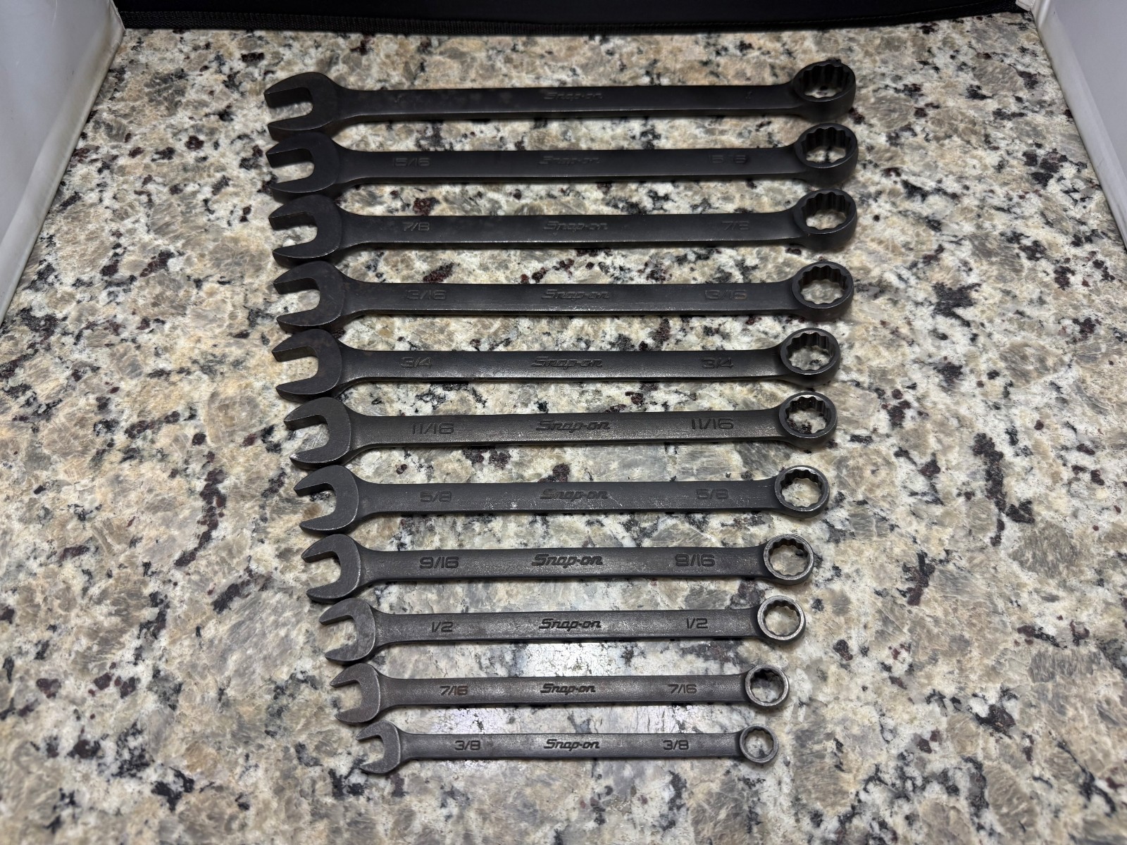 Snap On 11pc Flank Dr SAE Combination Wrench Set 3/8″-1″ Black Industrial finish