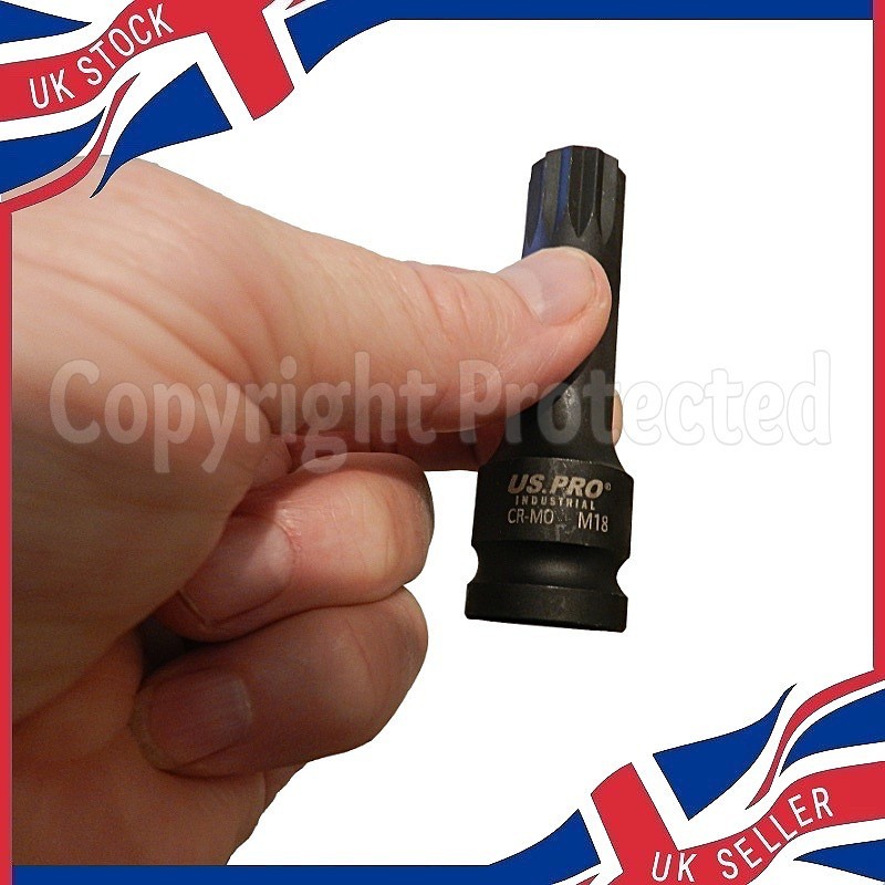 US PRO 1/2″ INCH DRIVE M18 18MM IMPACT SPLINE BIT SOCKET LONG REACH MALE SQUARE