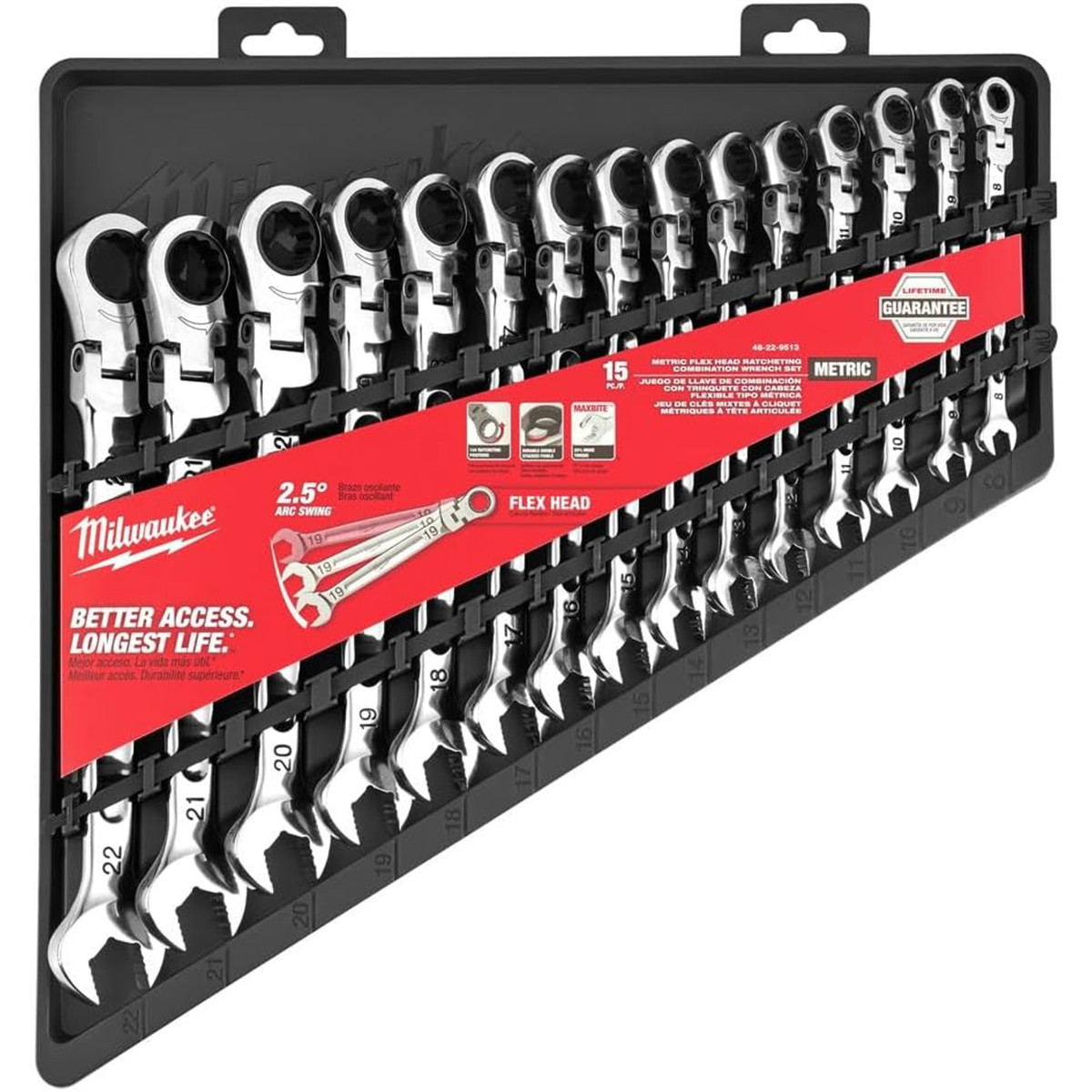 Milwaukee 48-22-9513 15pc Metric Flex Head Ratcheting Wrench Set, MAXBITE Grip