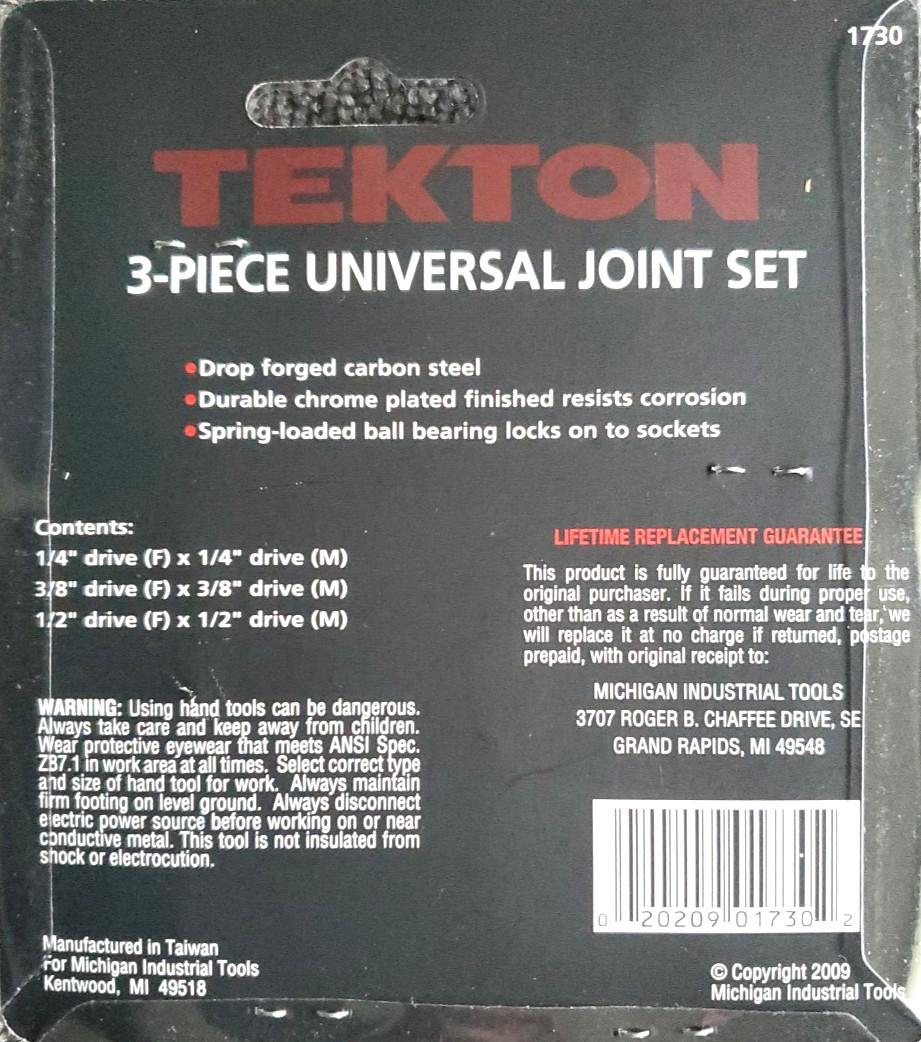 Tekton 3 Universal Joint Set 1-1/4 3/8 1/2 Drive