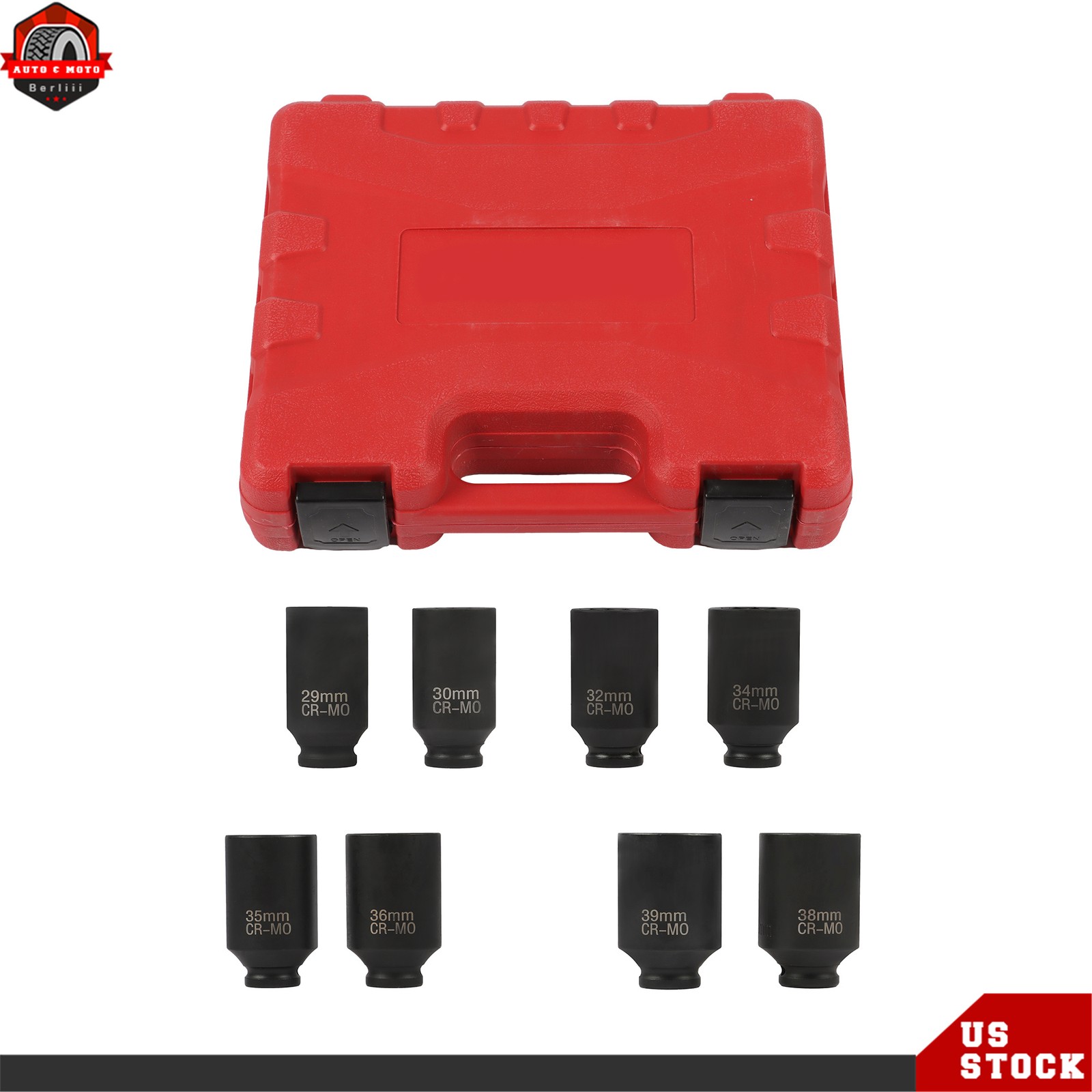 12 Point 1/2-Inch Drive Deep Spindle Axle Nut Impact Socket Set 29mm-39mm
