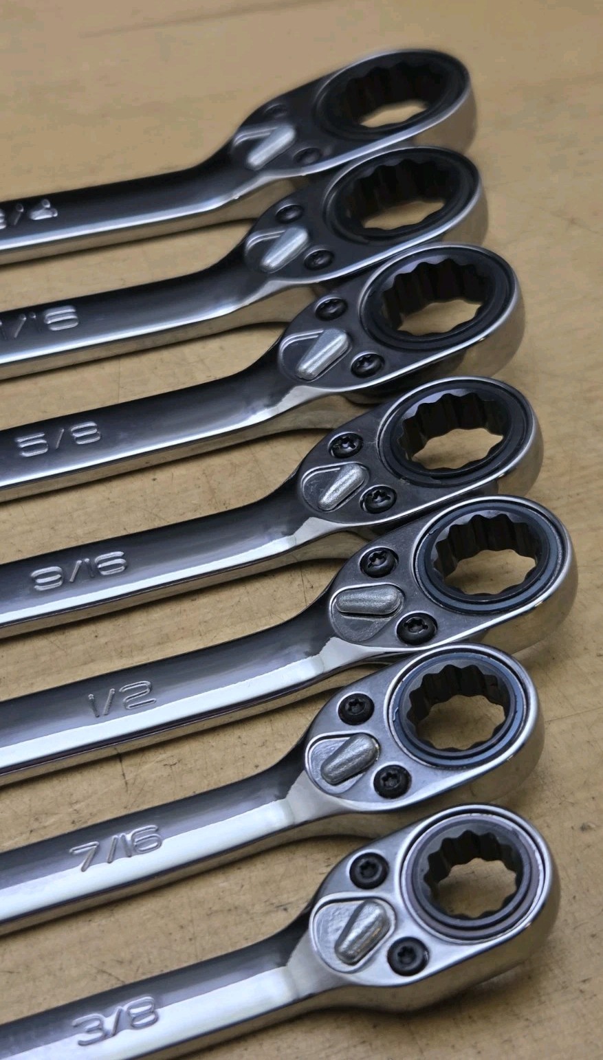 New Snap On SOXRR707A-7 Pc SAE Flank Drive Plus Reversible Ratcheting Wrench Set
