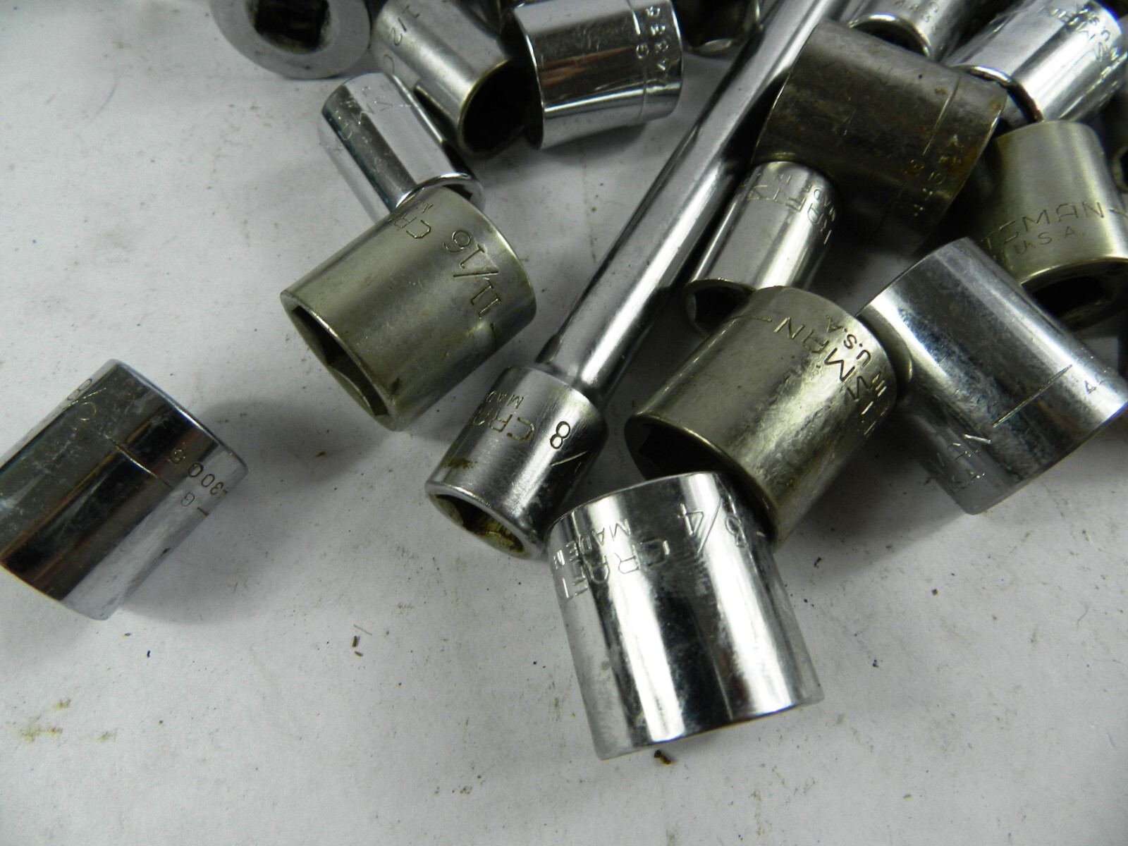 Lot (45) CRAFTSMAN USA 3/8 in Drive 1/4 in – 7/8 in Sockets 6-12pt Extnsns C323K