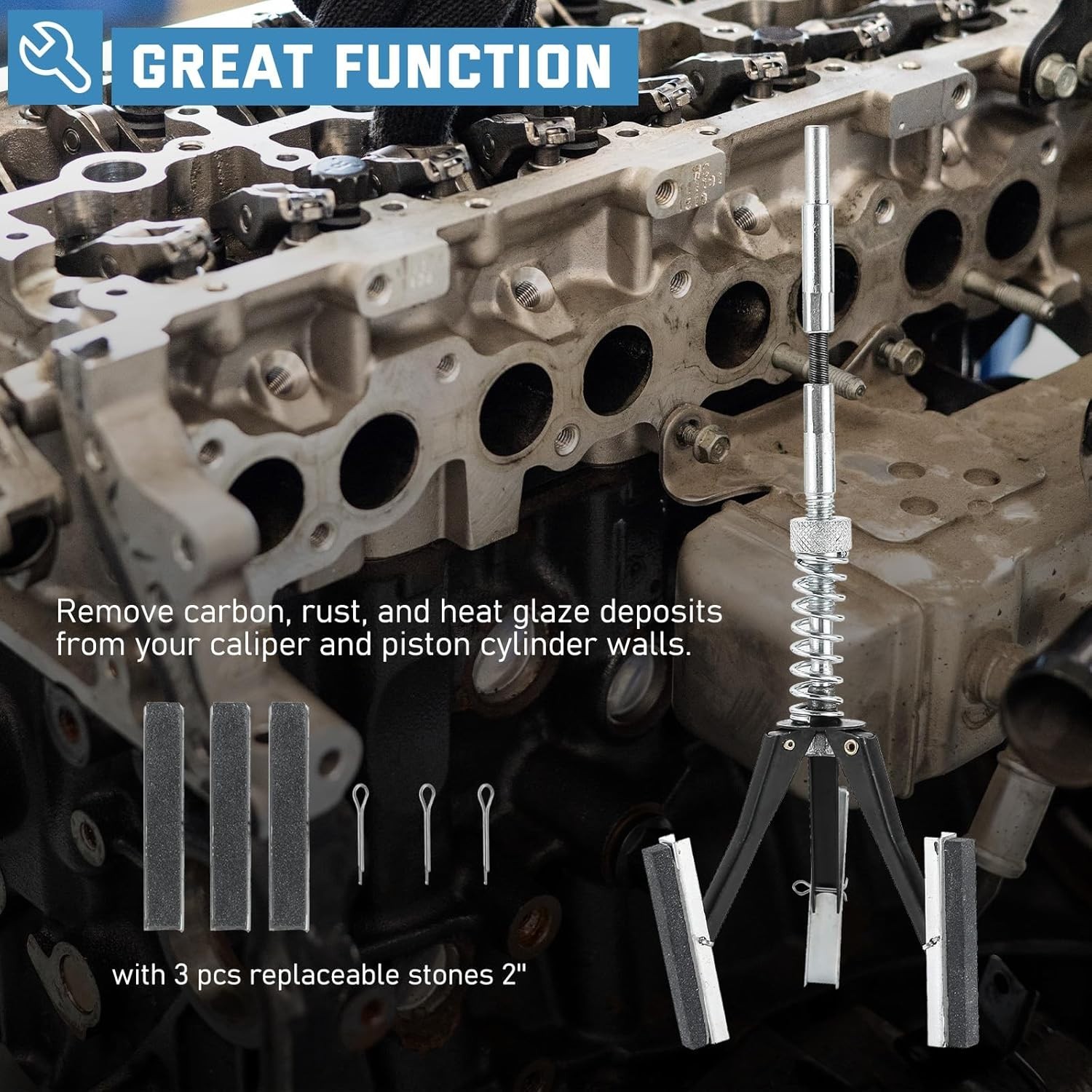 Adjustable Engine Cylinder Hone Tool Set with 3 Stones, 1-1/4 to 3-1/2″