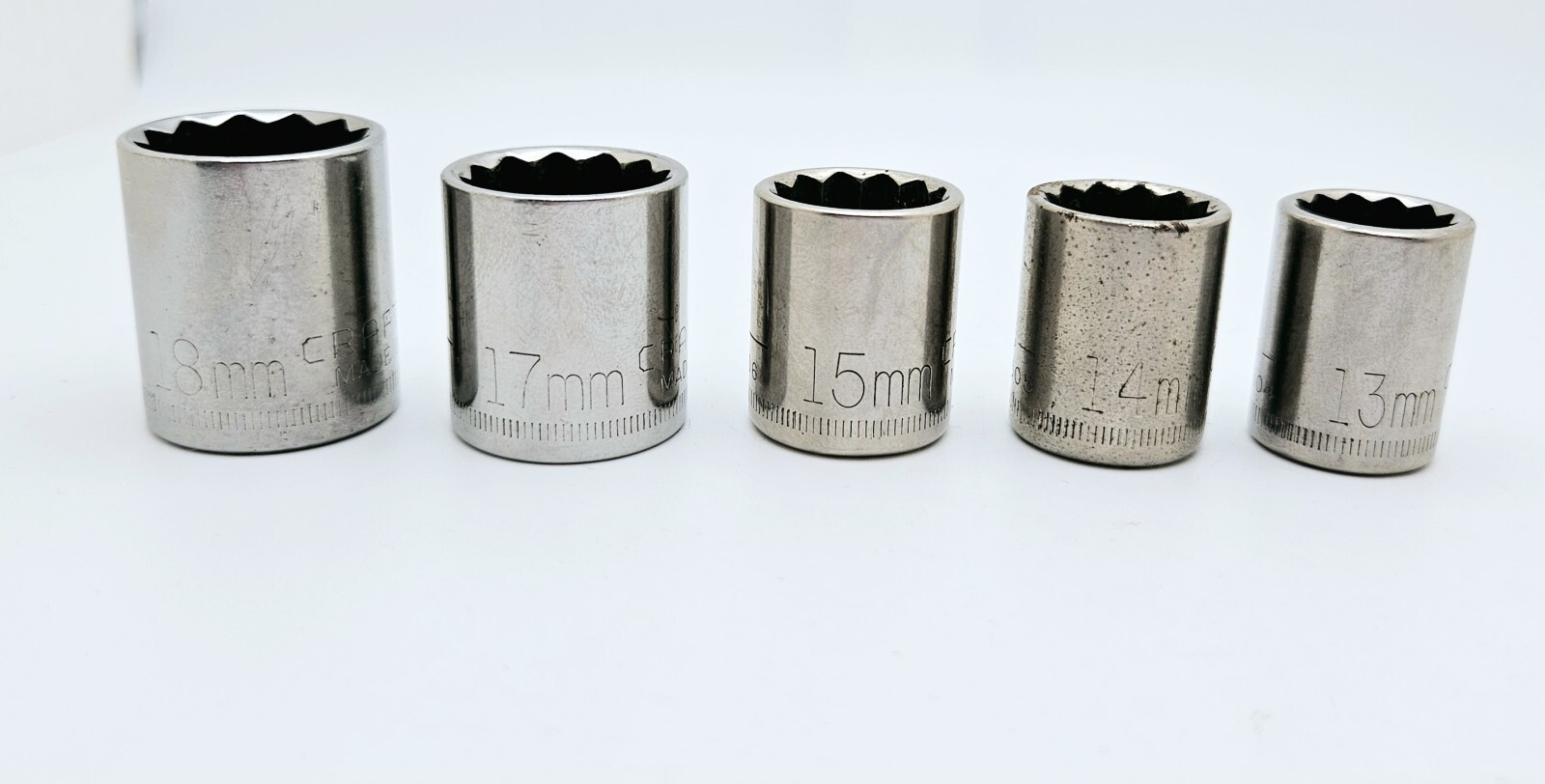 CRAFTSMAN G Series 3/8” Drive 12 Point Metric Sockets 18mm 17mm 15mm 14mm 13mm