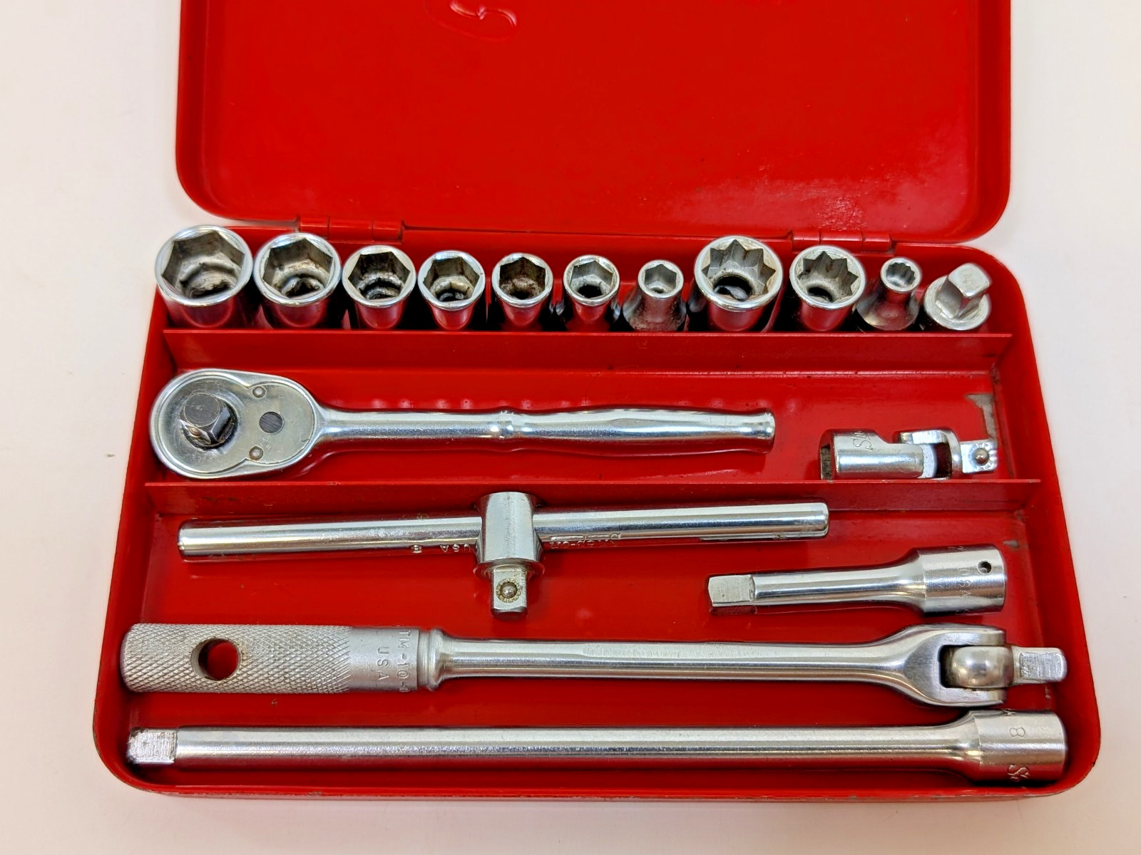 vintage Snap On 1/4″ socket set 17 pieces ratchet, sockets,extensions,case