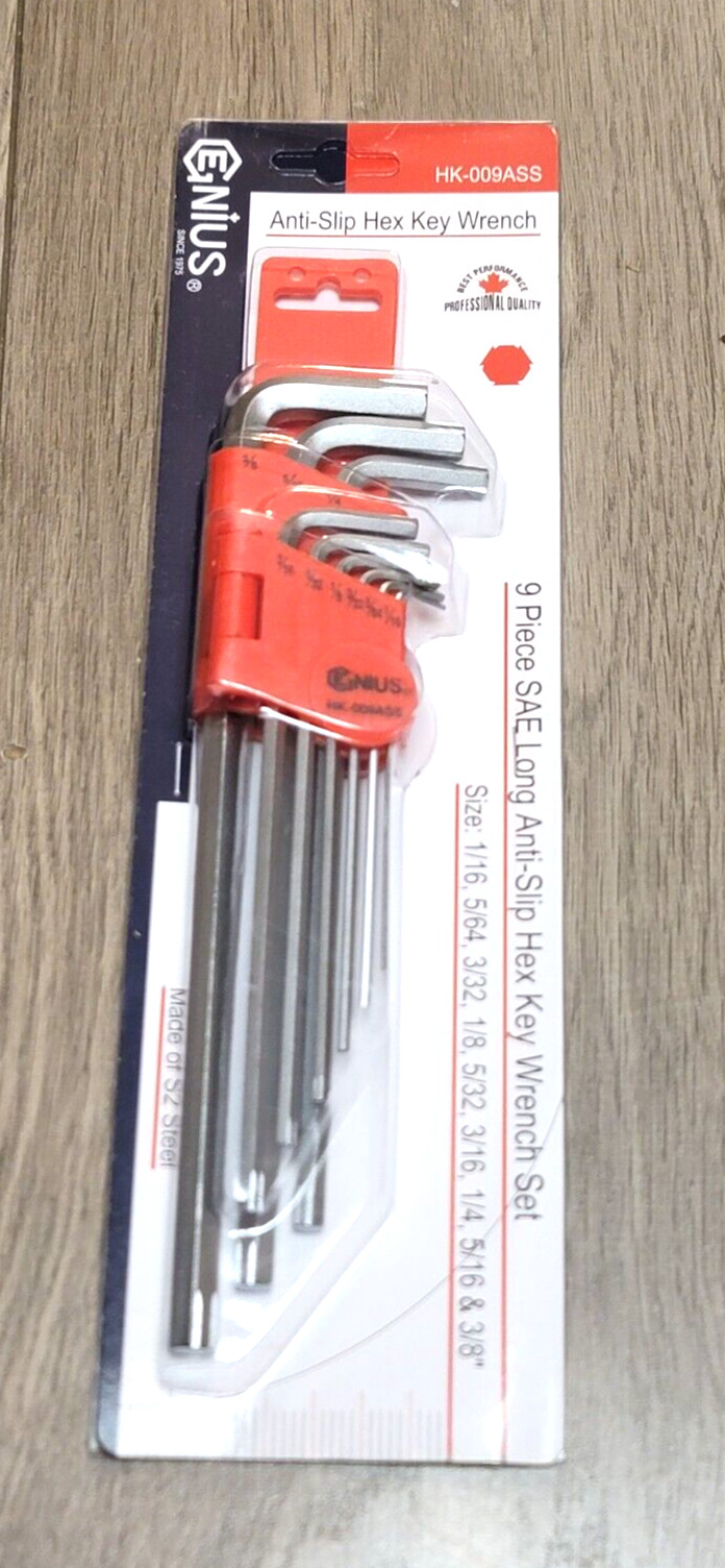 Genius Tools PRO 9pc SAE Long Anti-Slip Hex Key Wrench Set #HK-009ASS