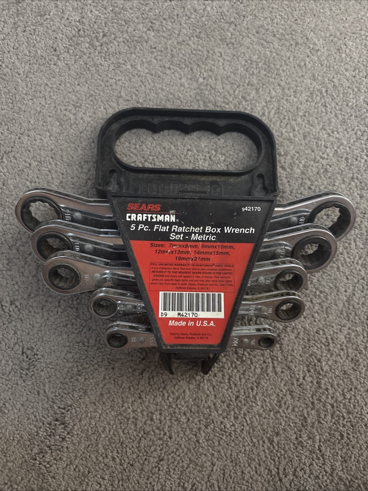 Craftsman 5pc Flat Ratchet Box Wrench Set 942170 7mm-21mm
