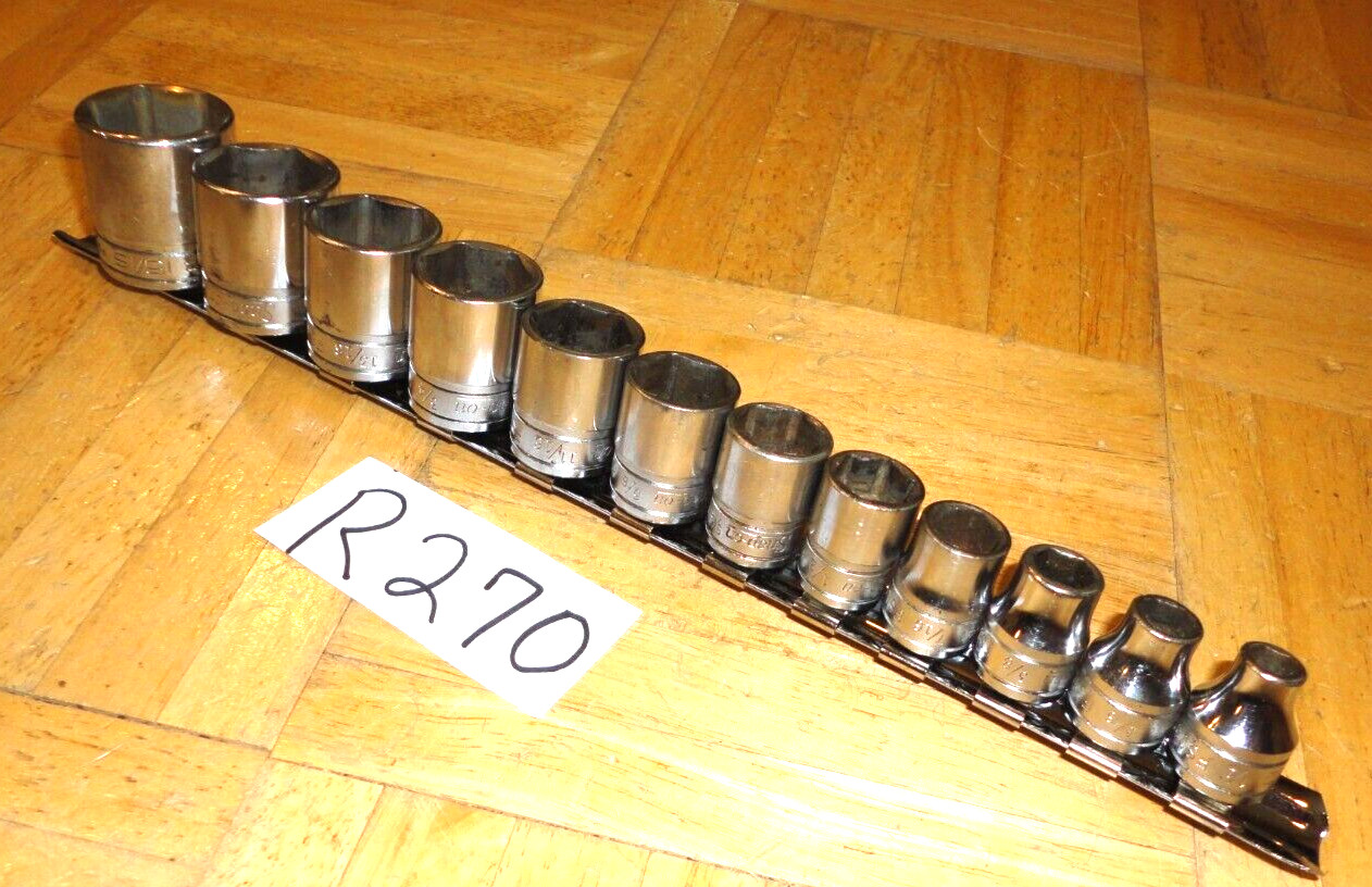 SNAP-ON TOOLS 12 PIECE 3/8 DR. SAE. SHORT CHROME 6 PT. SOCKET SET 211FSY + 15/16