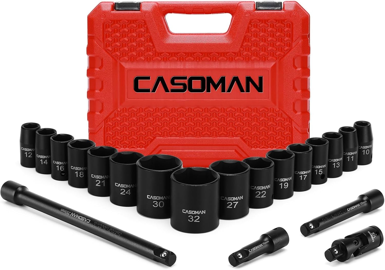 20pcs 1/2″ Drive Shallow Impact Socket Set with Case,Metric,CR-V,6-Point Sockets