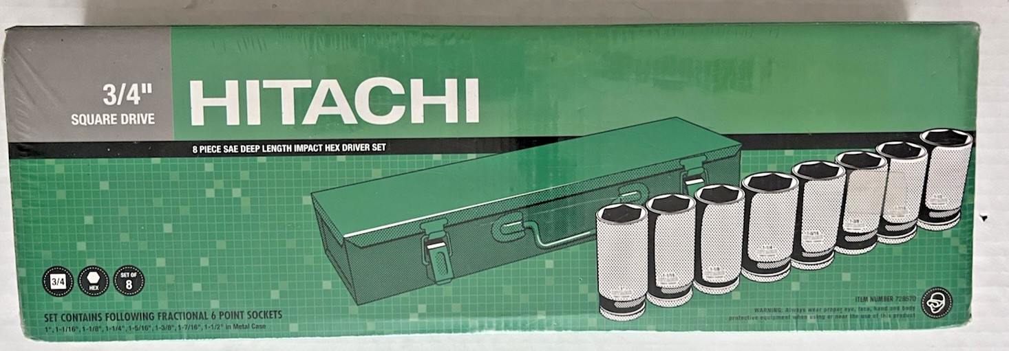 Hitachi 3/4″ 8-Piece Sae Deep Impact Hex Driver Square Drive Set Taiwan Case