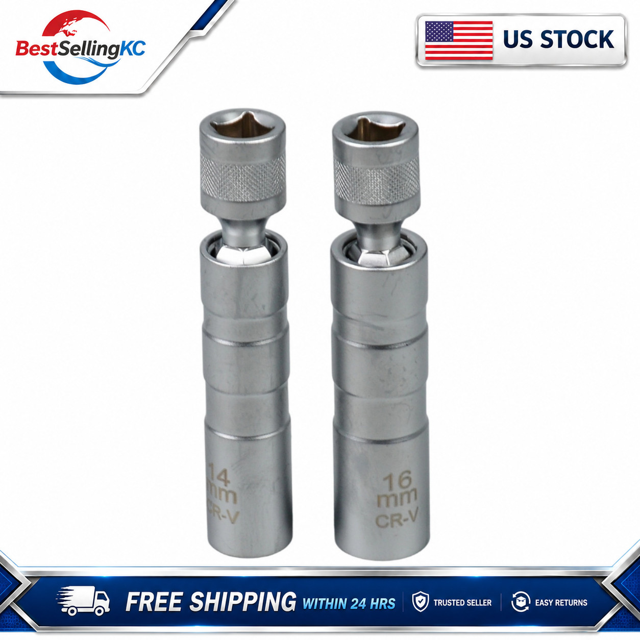 14mm & 16mm Thin Wall Magnetic Swivel Spark Plug Socket 12-Point Removal Tool US
