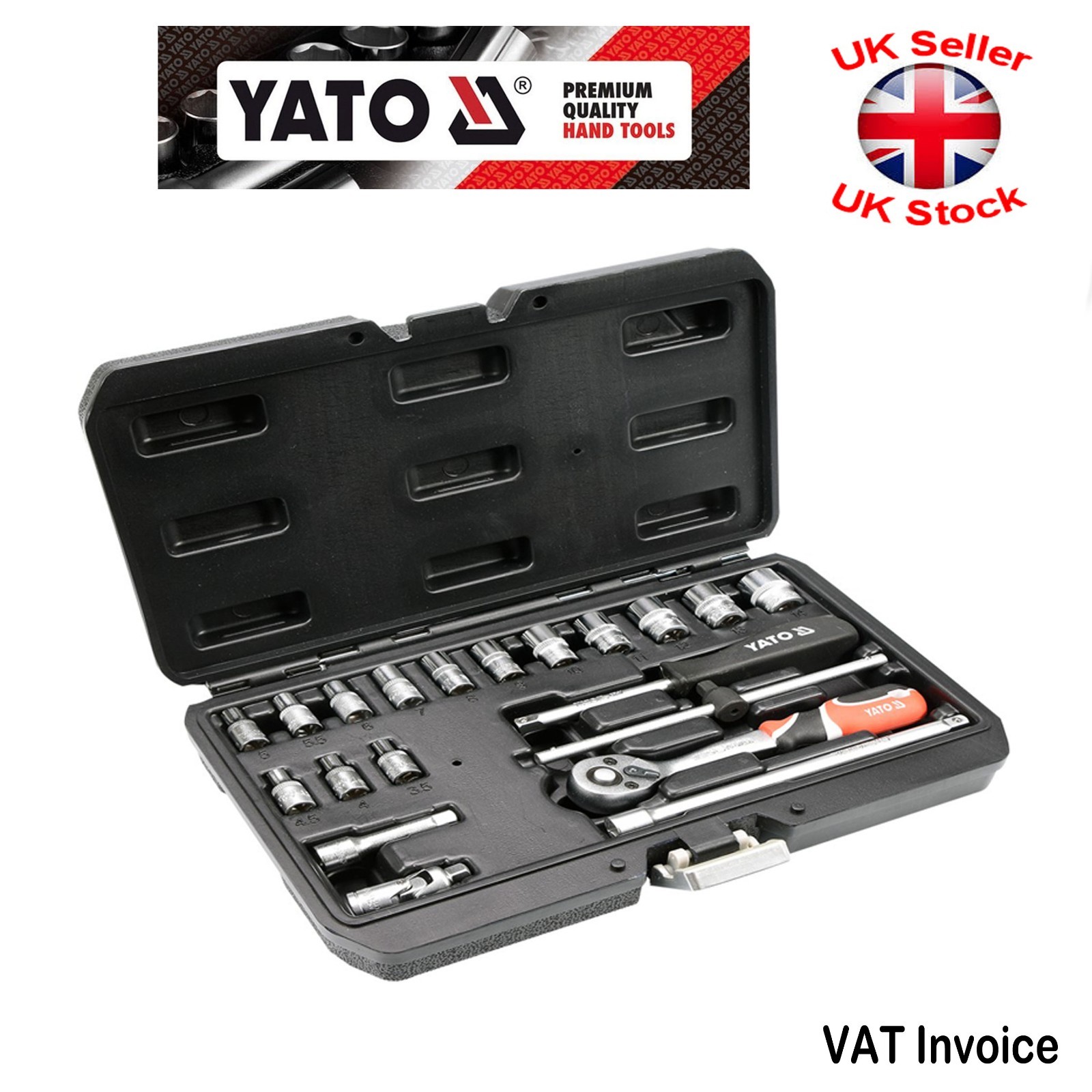 Yato Professional 20 pcs Ratchet Socket Set 1/4″ Tools Toolbox YT-14491