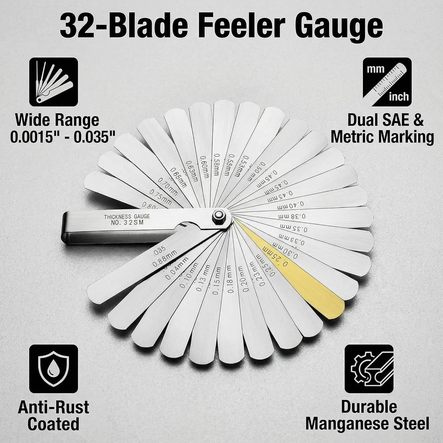 Durable Feeler Gauge Set – 32 Pcs Stainless Steel for Automotive and Musical Use