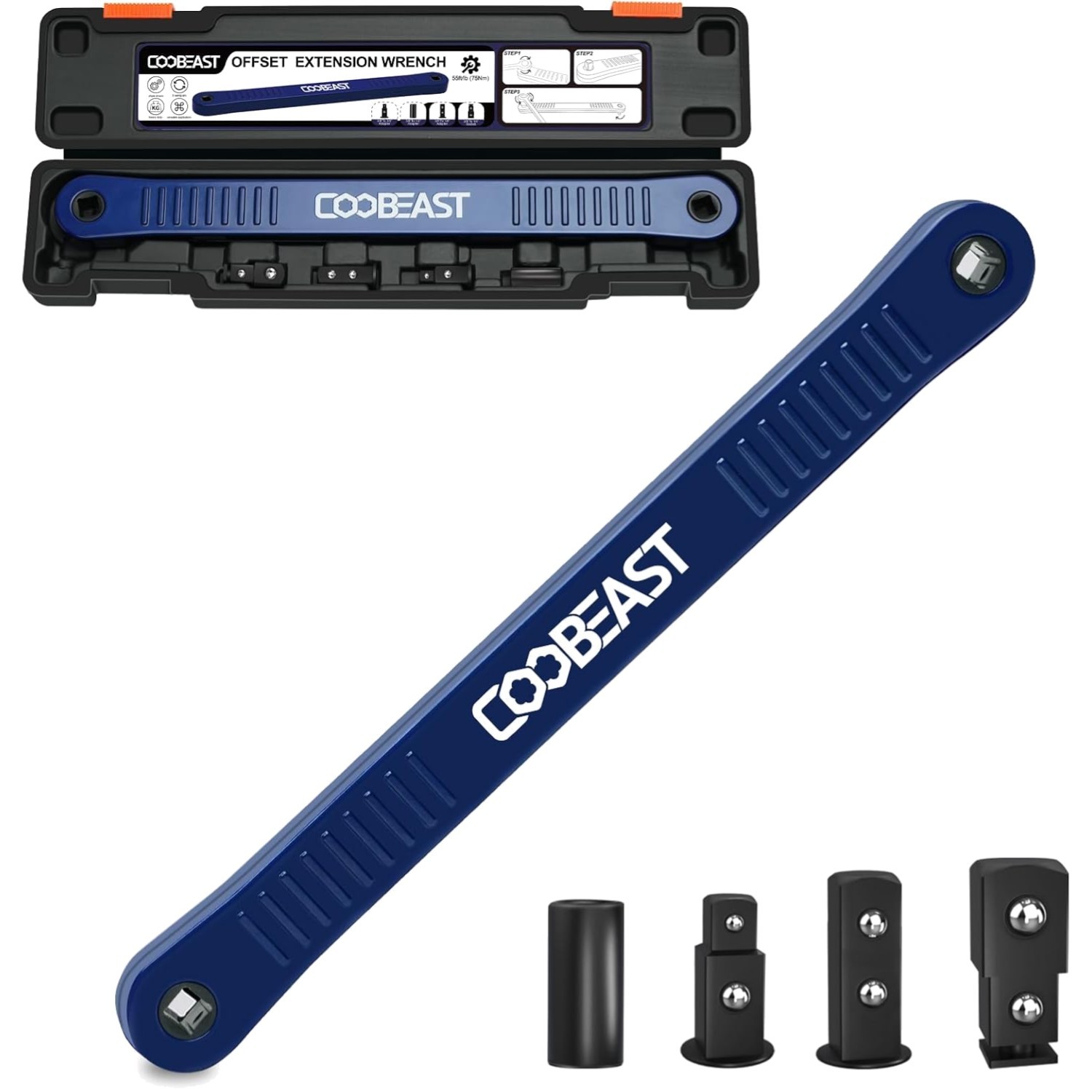 High Carbon Steel Offset Wrench Extender with Multiple Drive Adapter Sizes