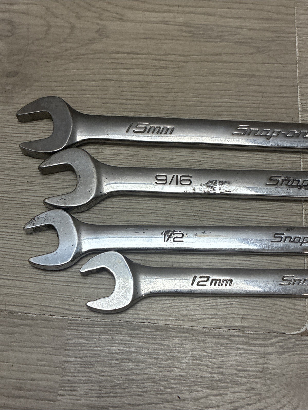 (4) Snap-On Wrenches DEXM150B, DEX18B, DEXL16B, SOEXM12 15mm,9/16,1/2,12mm