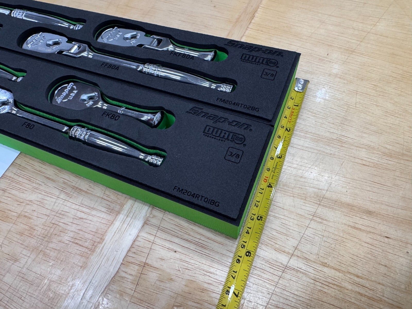 Snap-on Tools USA NEW GREEN 8pc 3/8″ Drive Chrome Fixed & Flex Ratchet Foam Sets