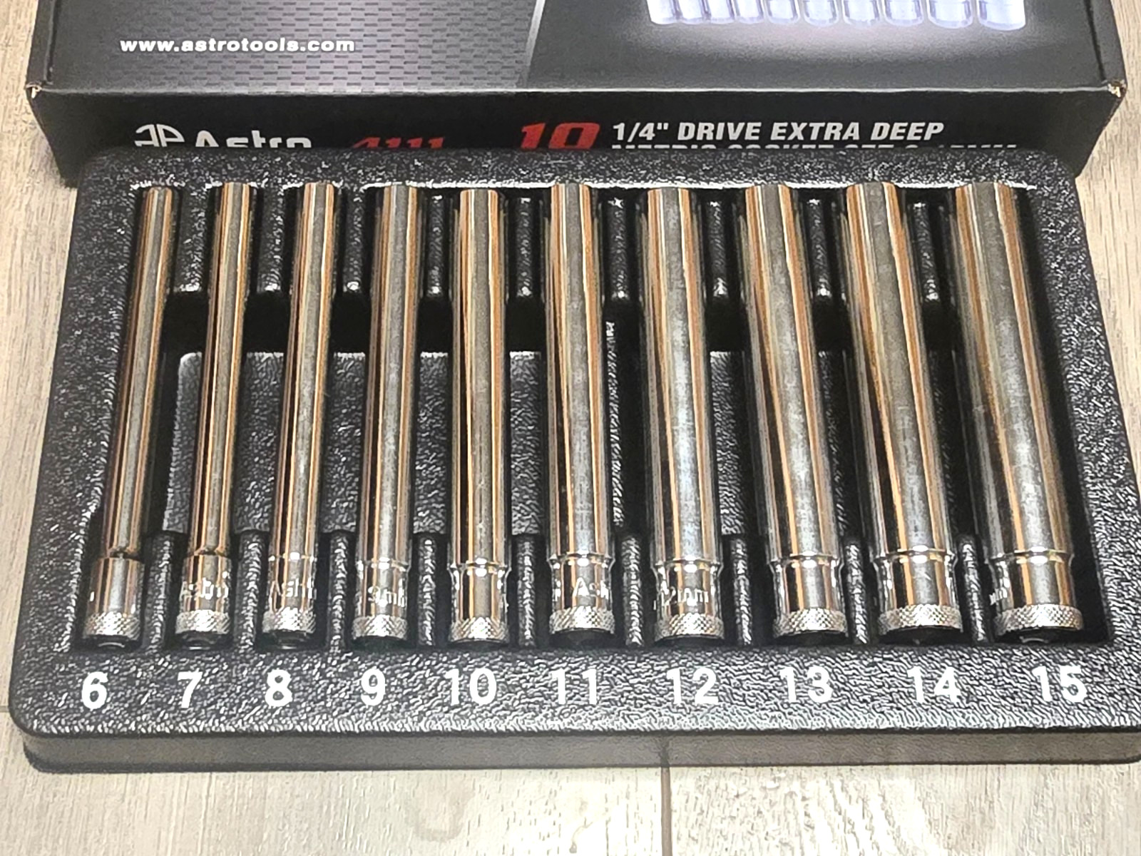 ASTRO 10pc Extra Deep (4.5″ Long) Metric Socket Set 6-15mm, 1/4″ drive #4111