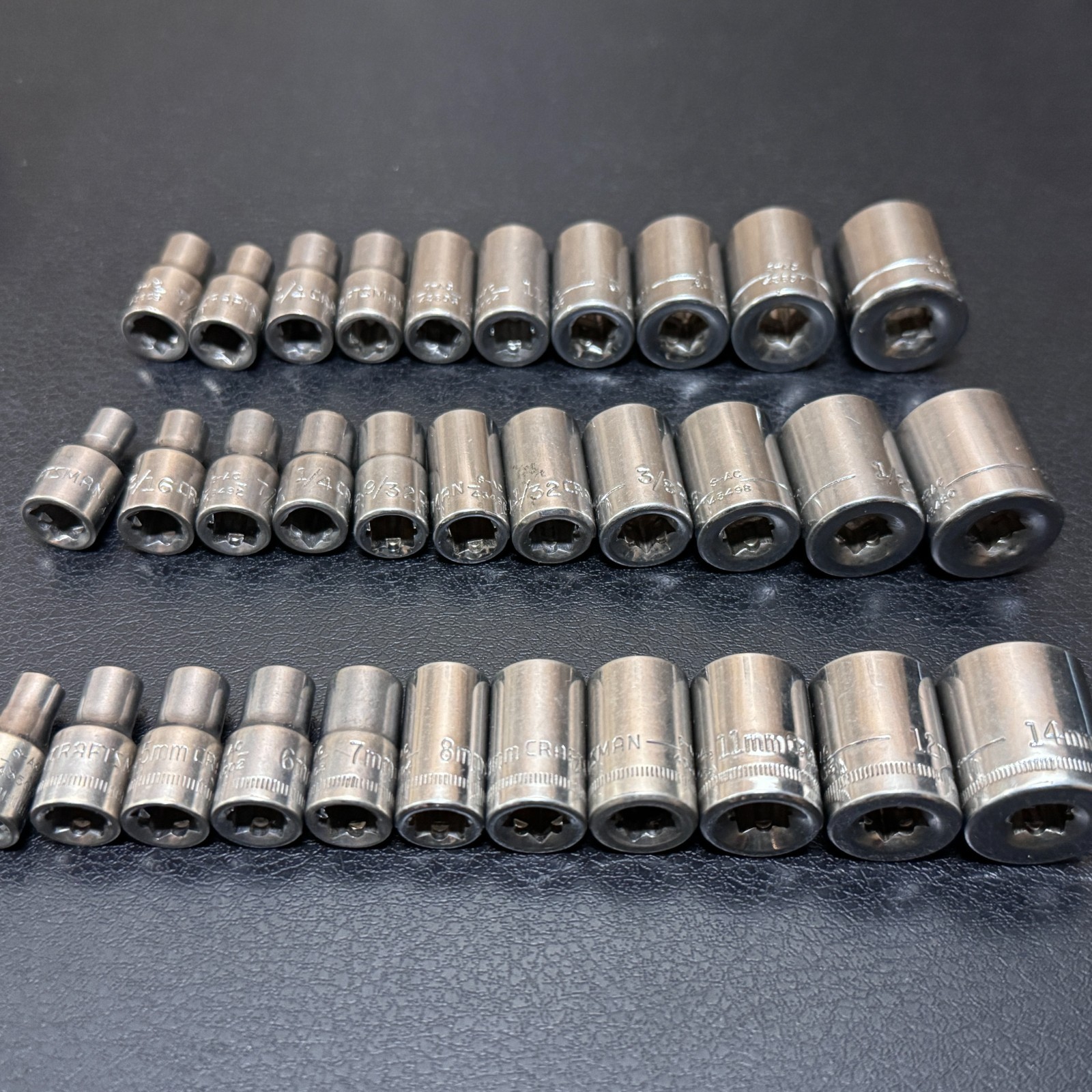 Craftsman S-AC 1/4 Drive Metric & SAE Socket Set STD Deep w/ Ratchet 44807 —65pc