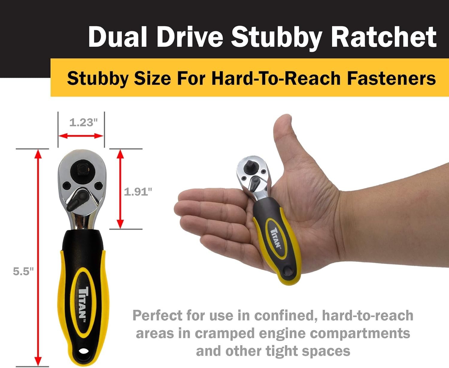 11050 1/4-Inch and 3/8-Inch Dual Drive x 5-1/2-Inch 72-Tooth Dual Head Stubby…