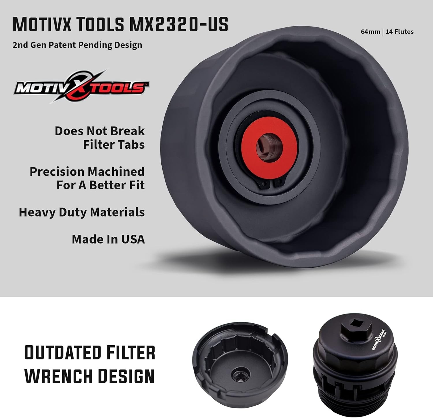 Motivx Tools Oil Filter Wrench 64mm 14 Flute Aluminum for Toyota Lexus Cartridge
