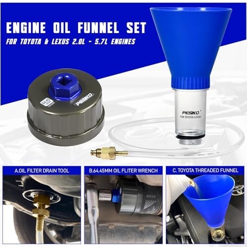 64mm Oil Filter Wrench, Drain Hose & Funnel for Toyota Lexus Scion 2.0-5.7L Engi