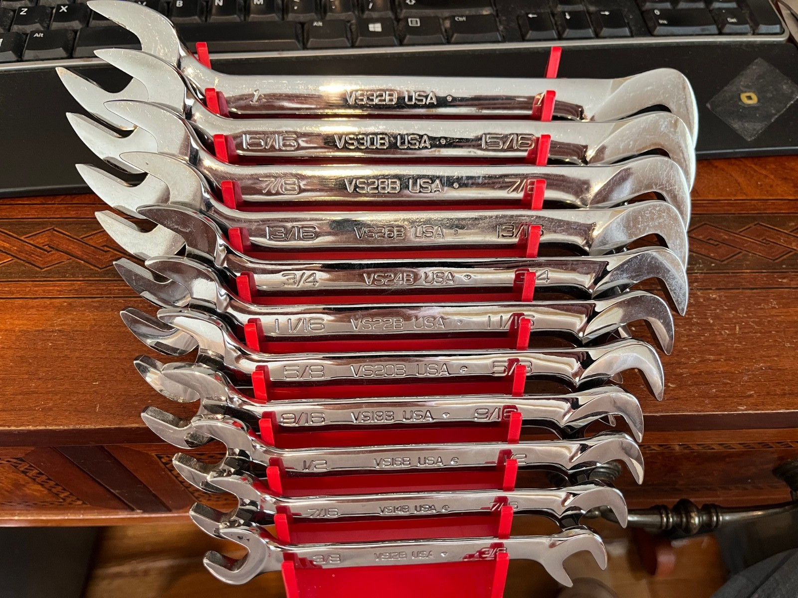 Snap-on SAE 4 Way Angle Open End Wrench Set 3/8″ – 1″ 11pc VS807B+4 USA SAVE$$