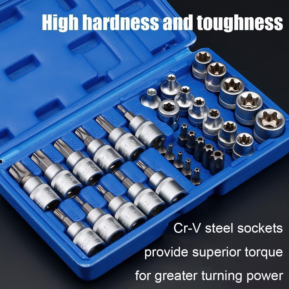 NEW 34pcs Torx Star Sockets & Bit Set Male Female E-torx Security Bits 3/8 Dzloo
