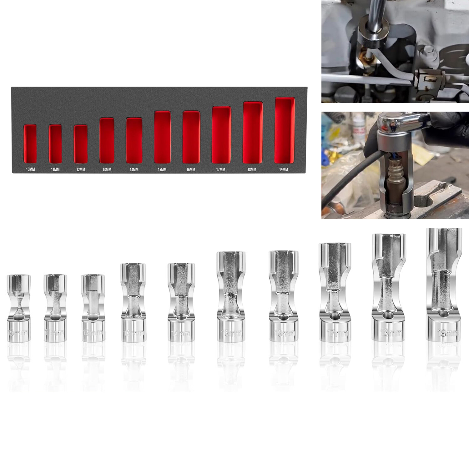 12030 Flare Nut Socket Kit,3/8″ Square Drive Fuel Line Socket Wrench Set 10-19mm