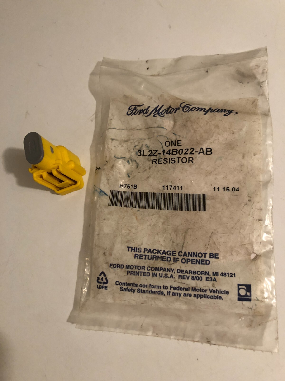 FORD Genuine OEM 3L2Z-14B022-AB SRS Side Bag Light Eliminator Resistor Connector