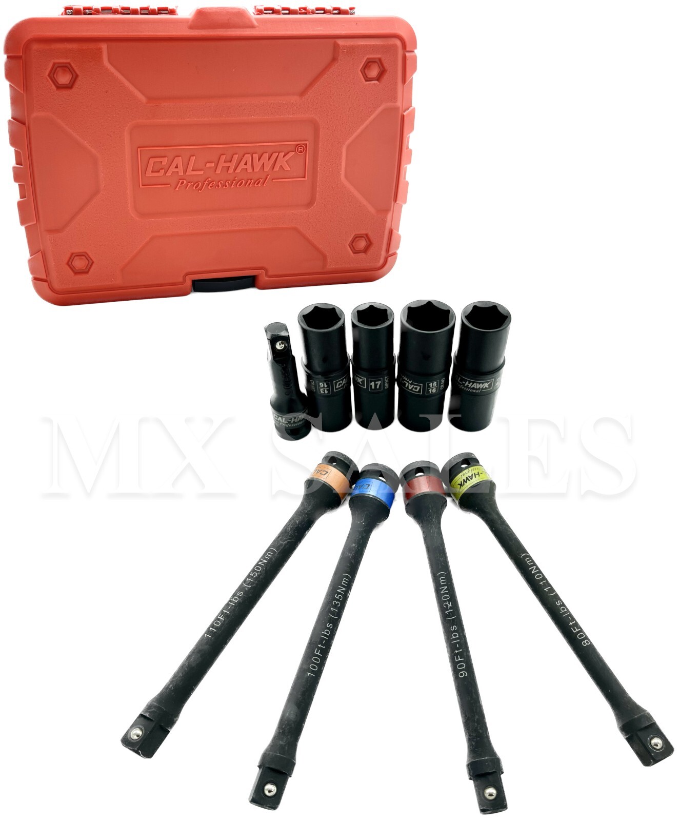 Professional 9Pc Torque Extension Bar 1/2″ Dr. & Thin Wall Deep Imp Socket Set