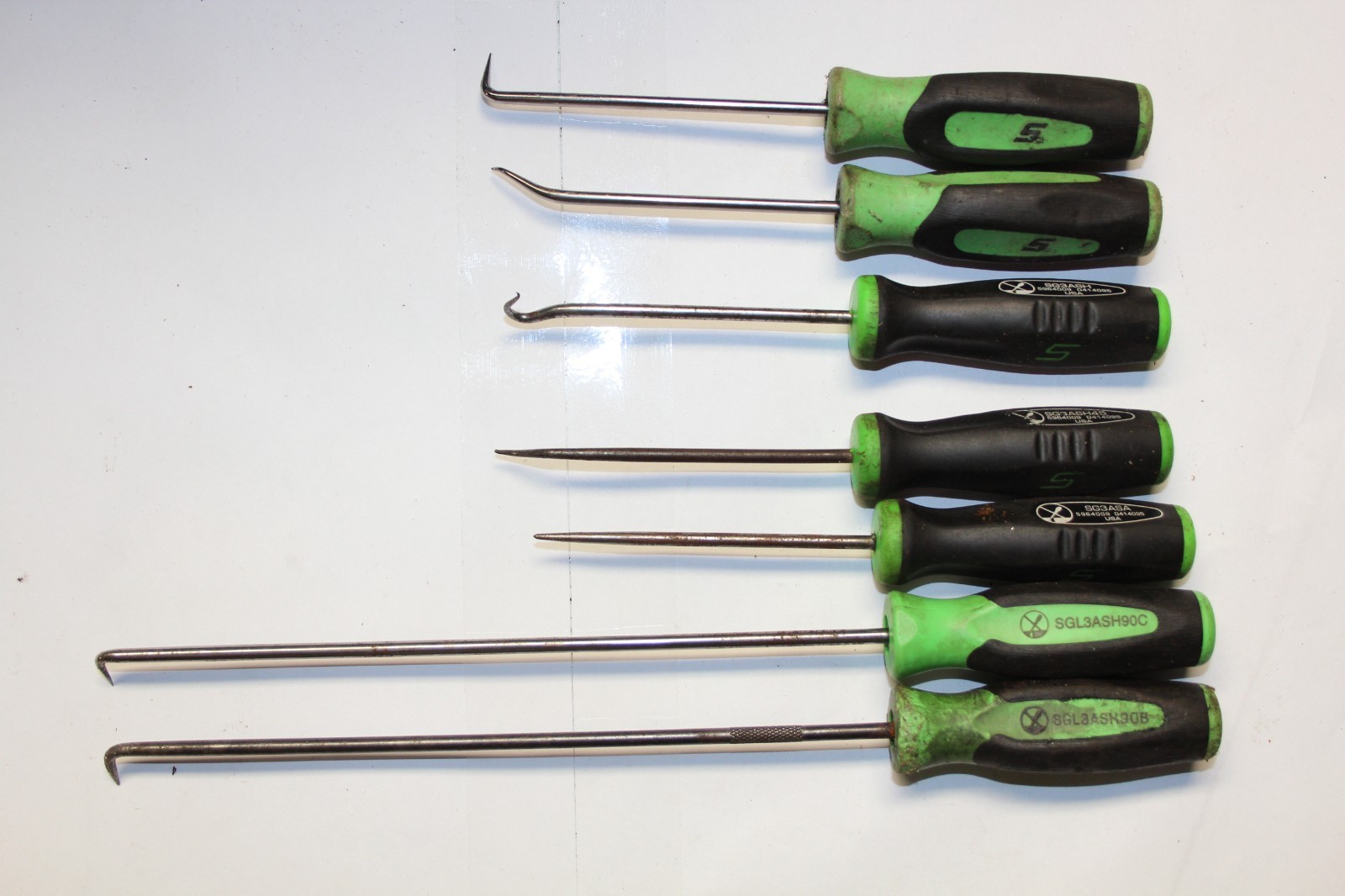 Snap-on Instinct® Miniature Pick, Hook & Awl Set 7 Piece Green Handle Set USA