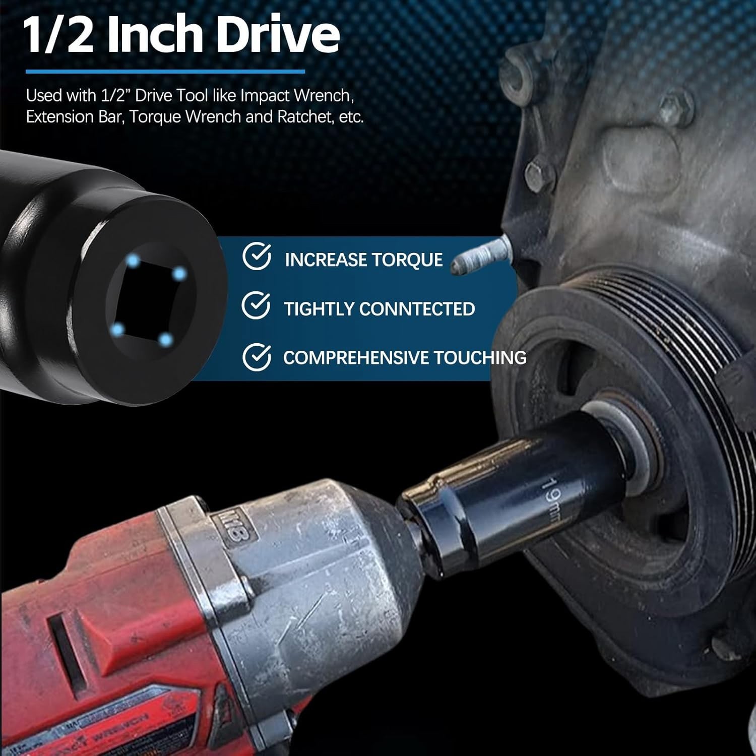 19mm Harmonic Balancer Impact Socket Pulley Damper Bolt Tool for Honda Engines