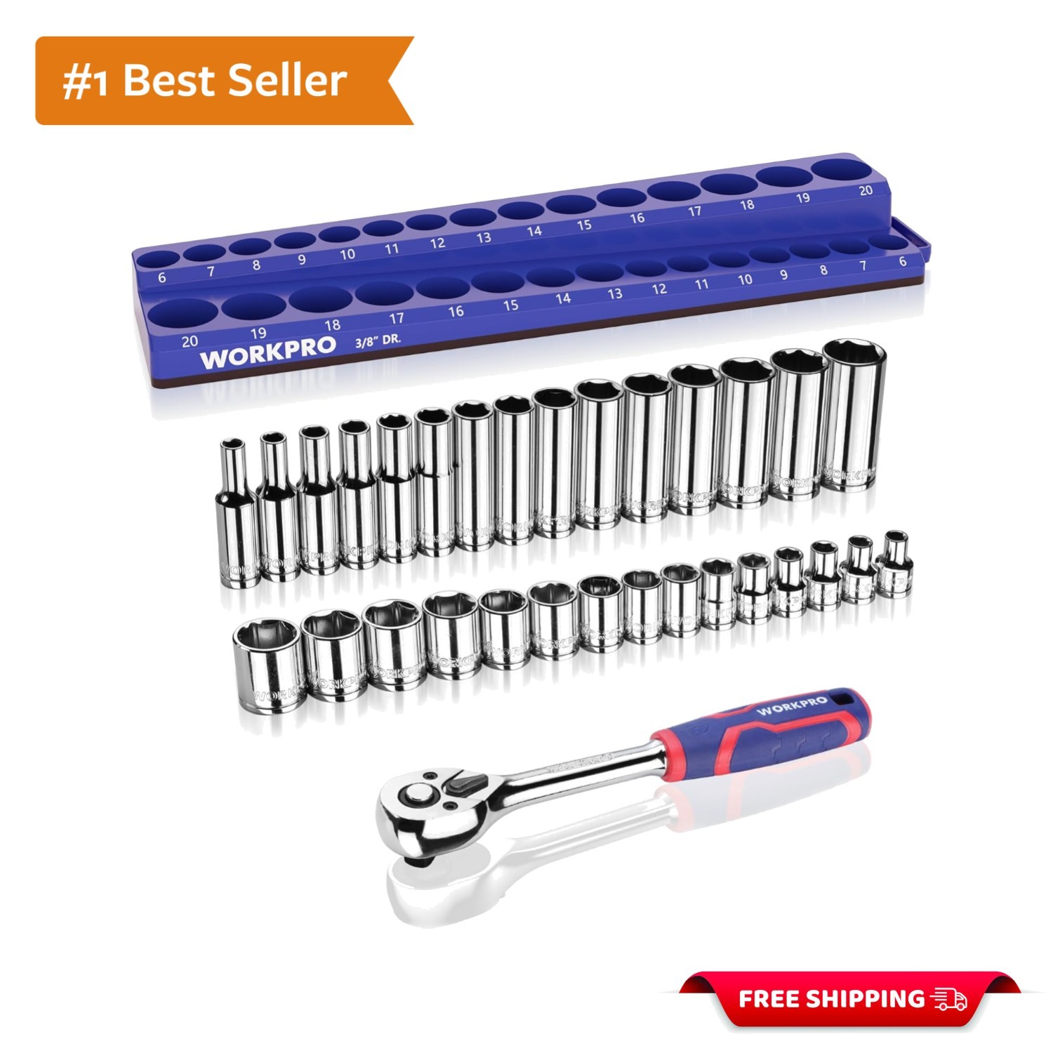 32-Piece 3/8-inch Drive Metric Sockets and Ratchet-Including 30 Metric Deep a…