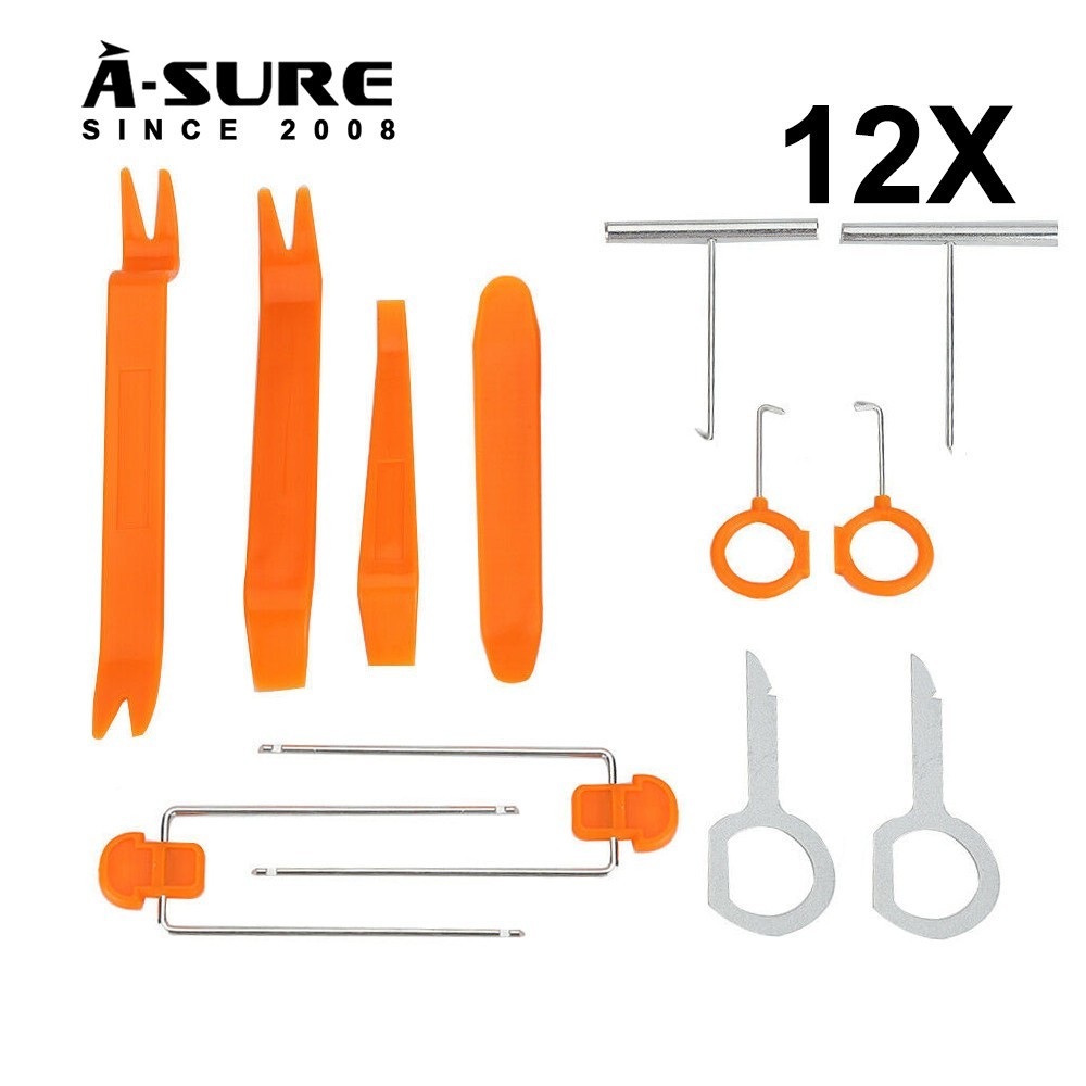 12 PCS CAR RADIO DOOR CLIP PANEL TRIM DASHBOARD AUDIO REMOVAL PRY TOOL KEY KIT