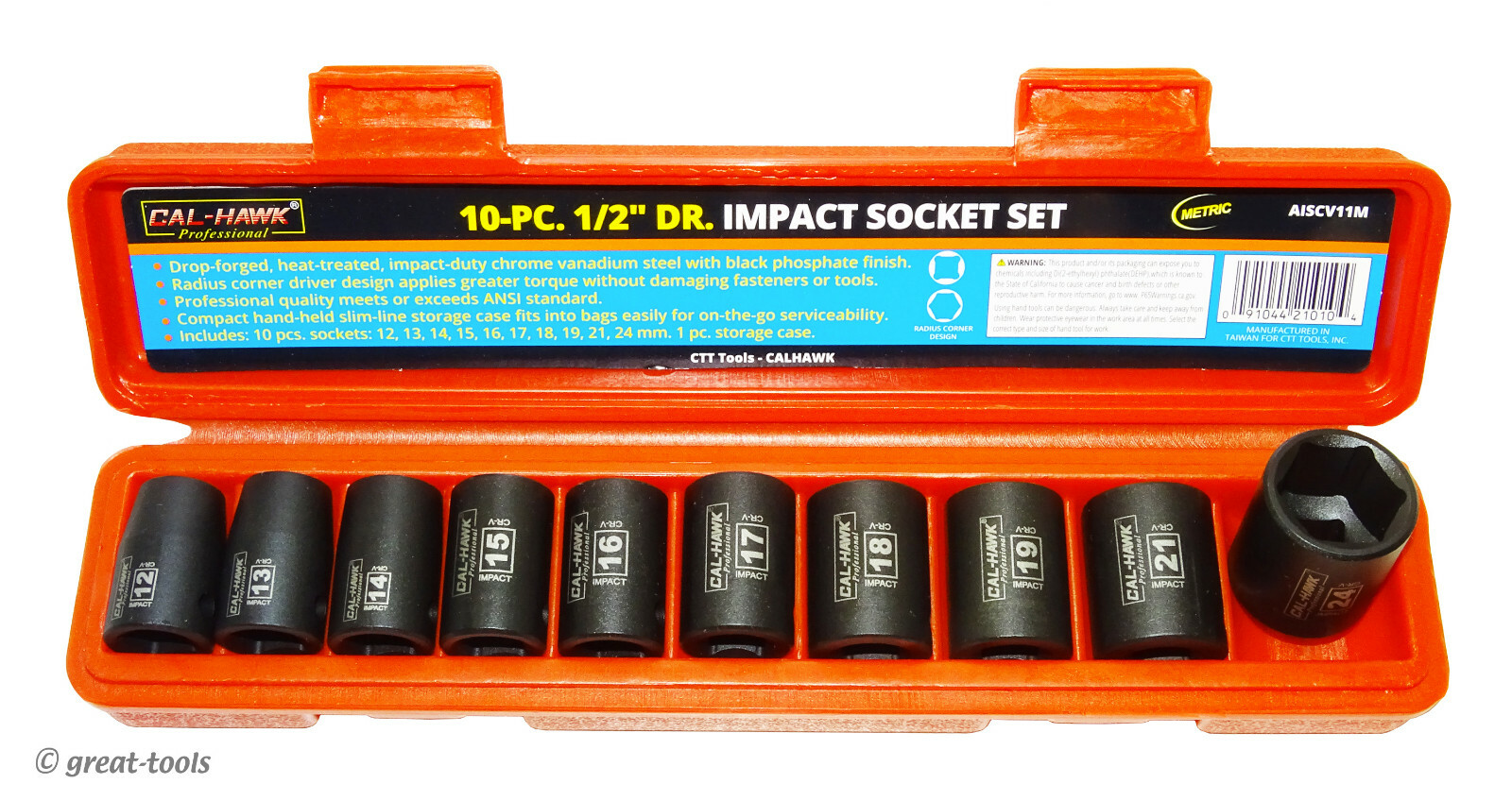 1/2” DRIVE IMPACT SOCKET SET, MM, METRIC, SHALLOW – automotive tools