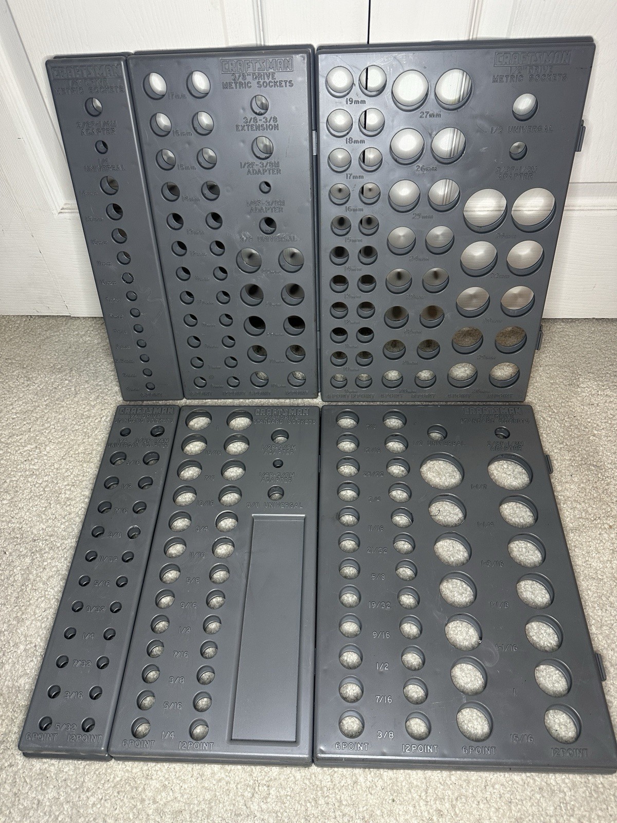 Grey Craftsman Socket Organizer 6 Trays SAE & Metric 6pt & 12pt 1/4”3/8 1/2 USA!
