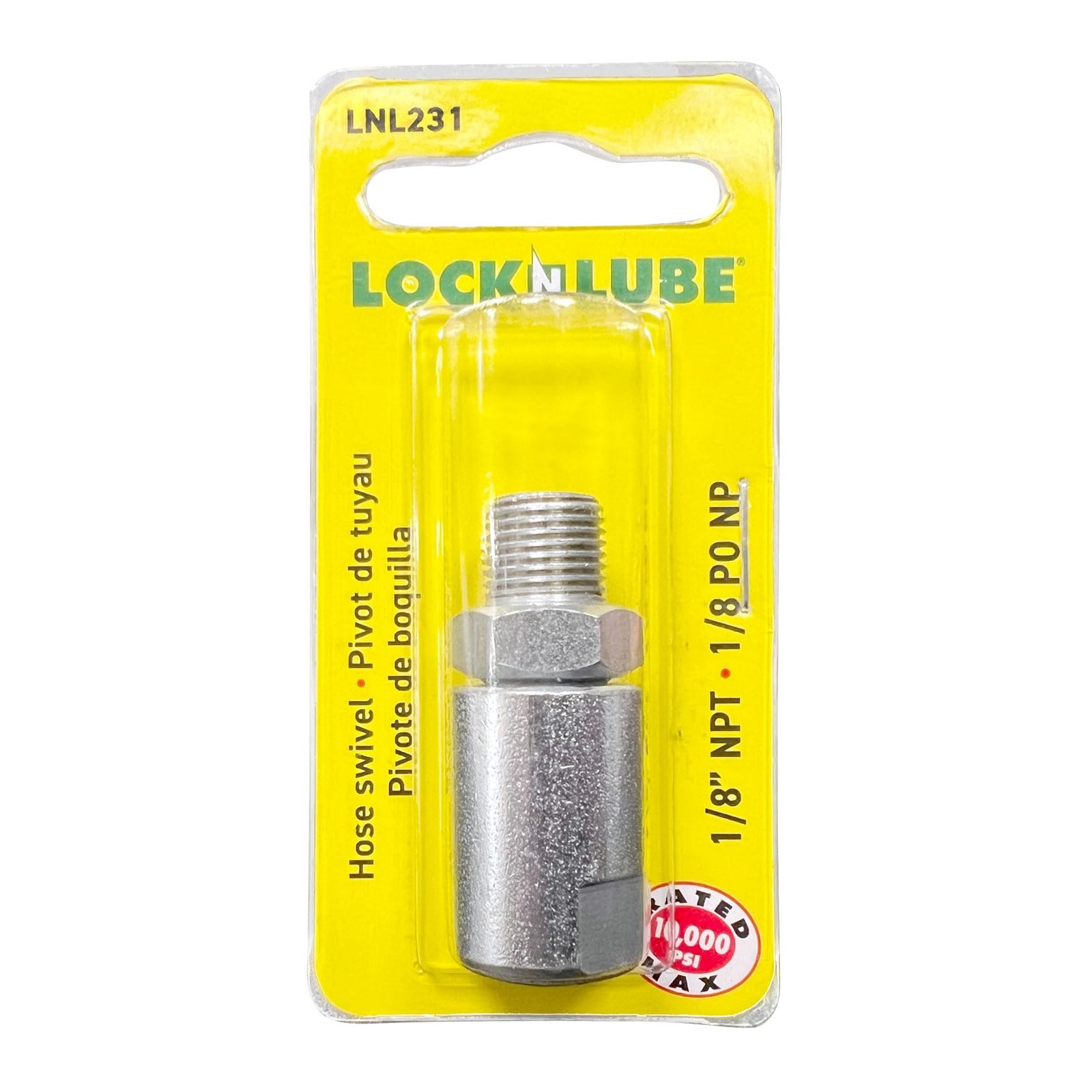 LockNLube LNL231 1/8″ NPT In-Line Grease Hose Swivel – Fits NPT, Silver