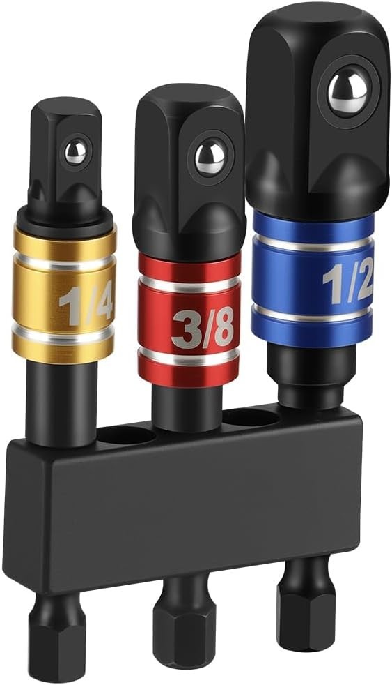 3 Piece Impact Socket Adapter Set, 1/4-Inch Hex Shank, Chrome Vanadium Steel …