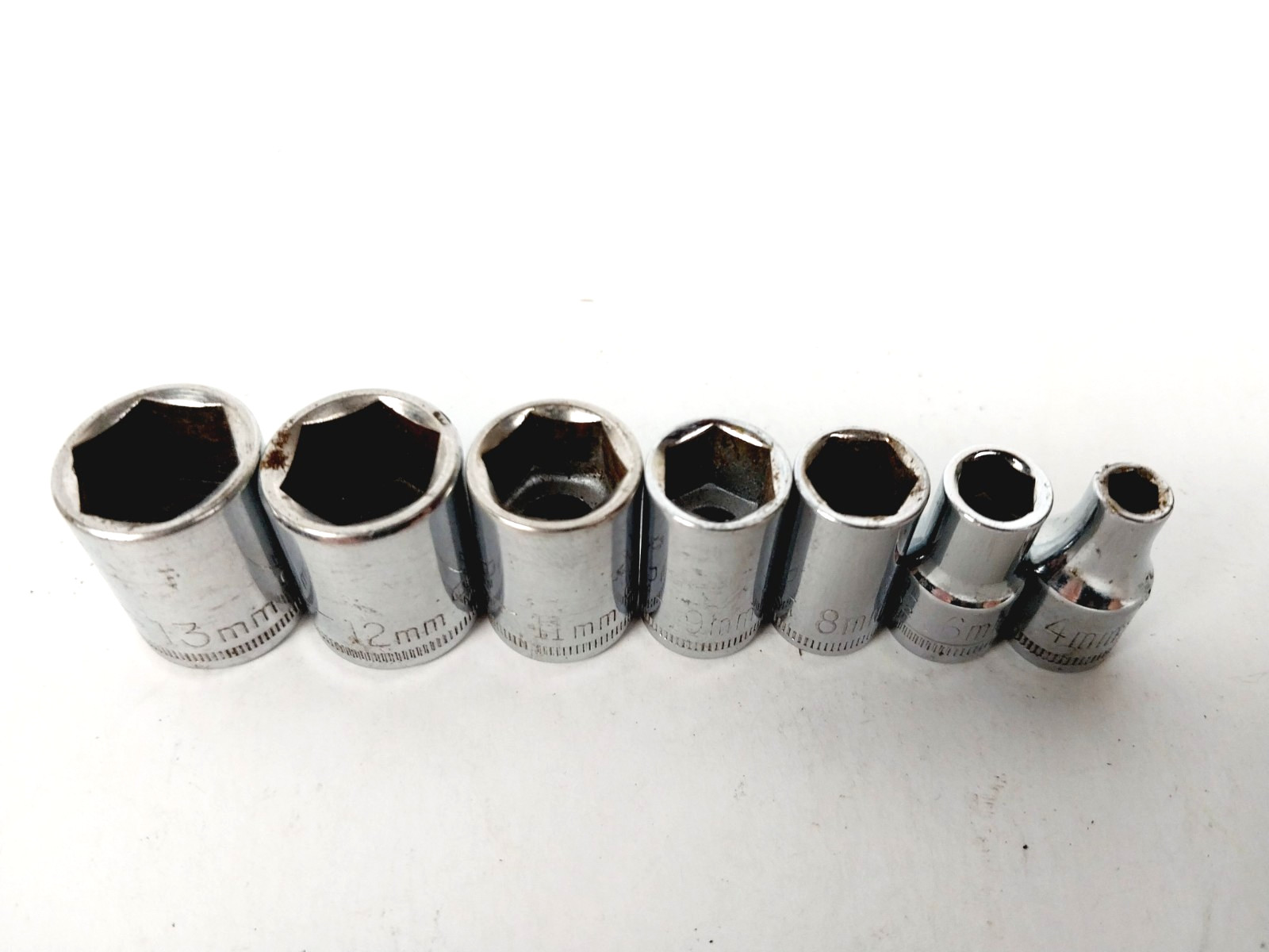 Vtg 9-Pc Craftsman 1/4 Drive Metric Shallow 6-Pt Socket Set 13 12 11 9 8 8 6 6 4