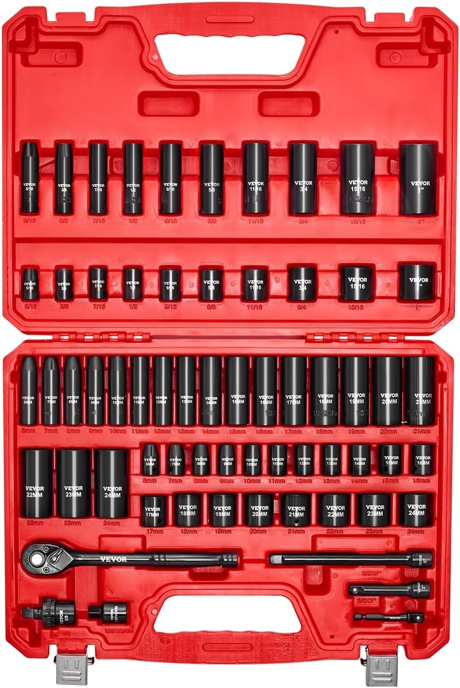 Versatile 64-Piece Socket Set with 3/8″ Drive, Includes Extension Bars and Joint