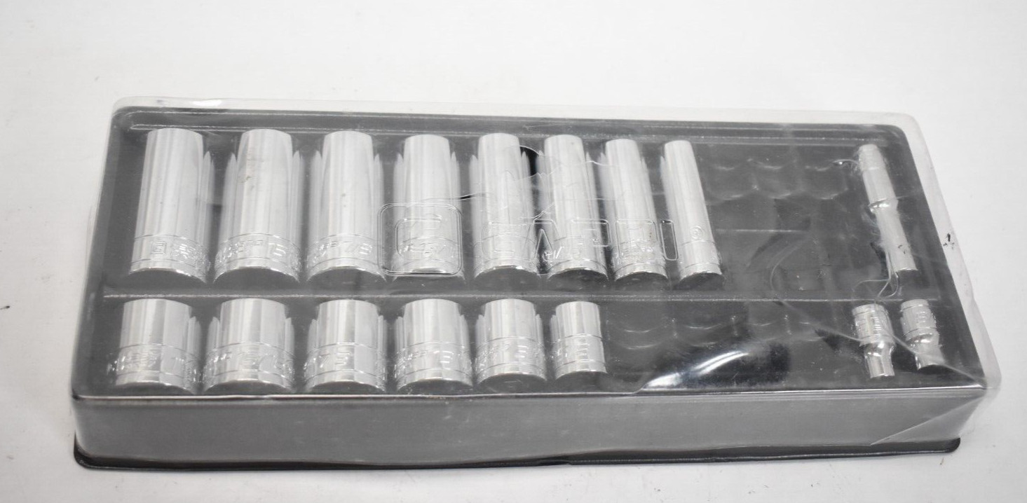 Capri Tools Drive 12 Point Socket Set 17 Pieces 3/16 to 9/16 Deep Chrome Finish