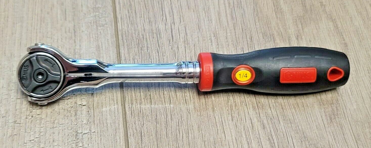 Genius Tools 1/4″ dr Long Handle Rotor Ratchet w/ Comfort Grip Handle #281802S