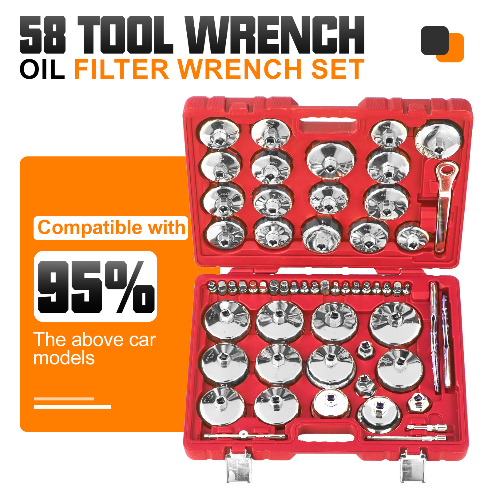 58X 1/2″ Dr Oil Filter Socket Cup Type Set & Adjustable Cap Wrench Removal Tool