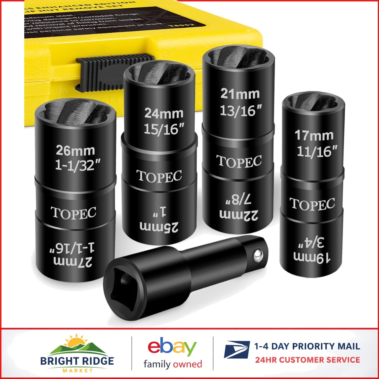Automotive Lug Nut Extractor Set, 1/2 Inch Drive for Damaged Bolts 5 Pieces